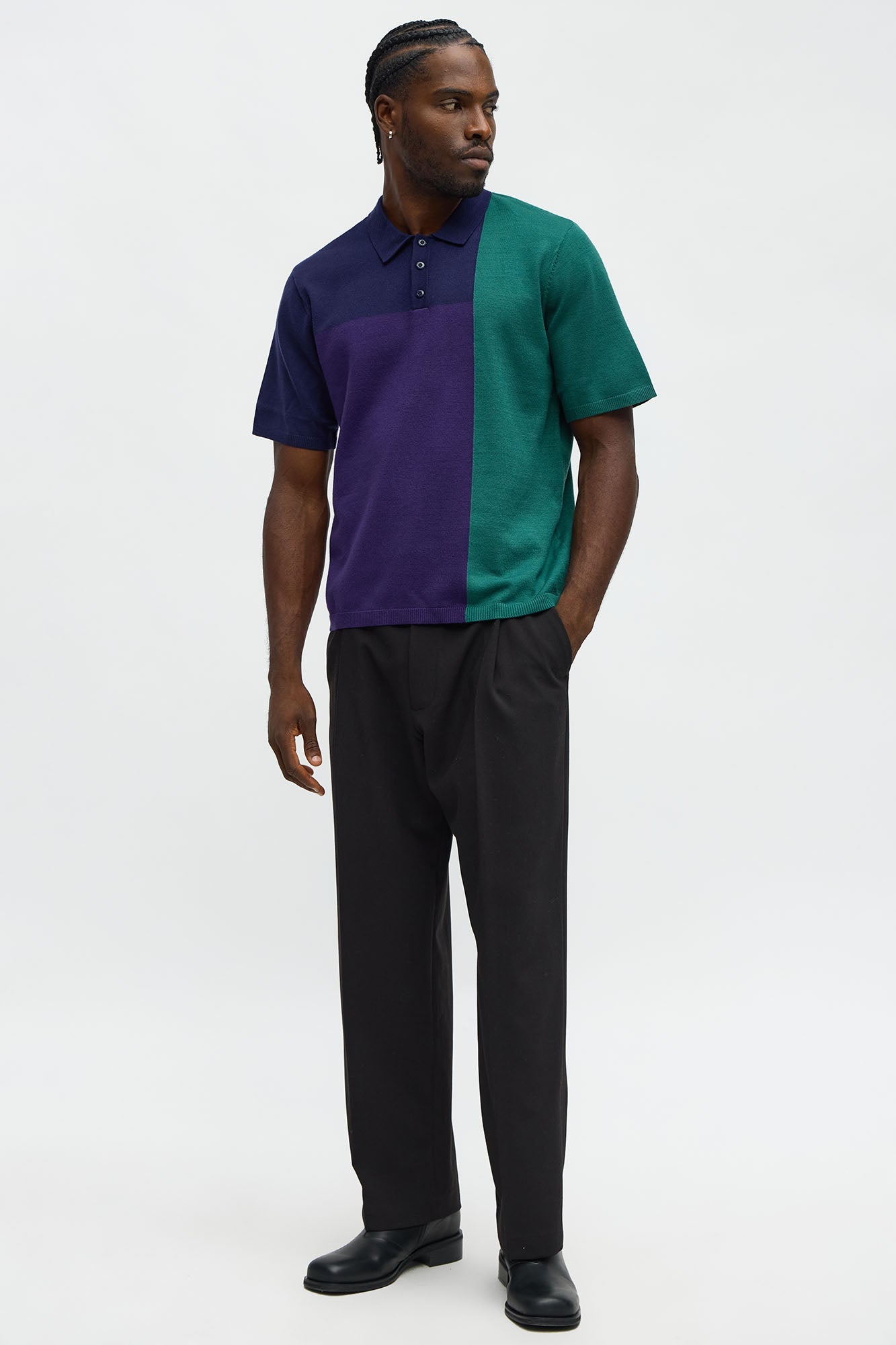 Tetris Color Blocked Knitted Polo - Navy/combo