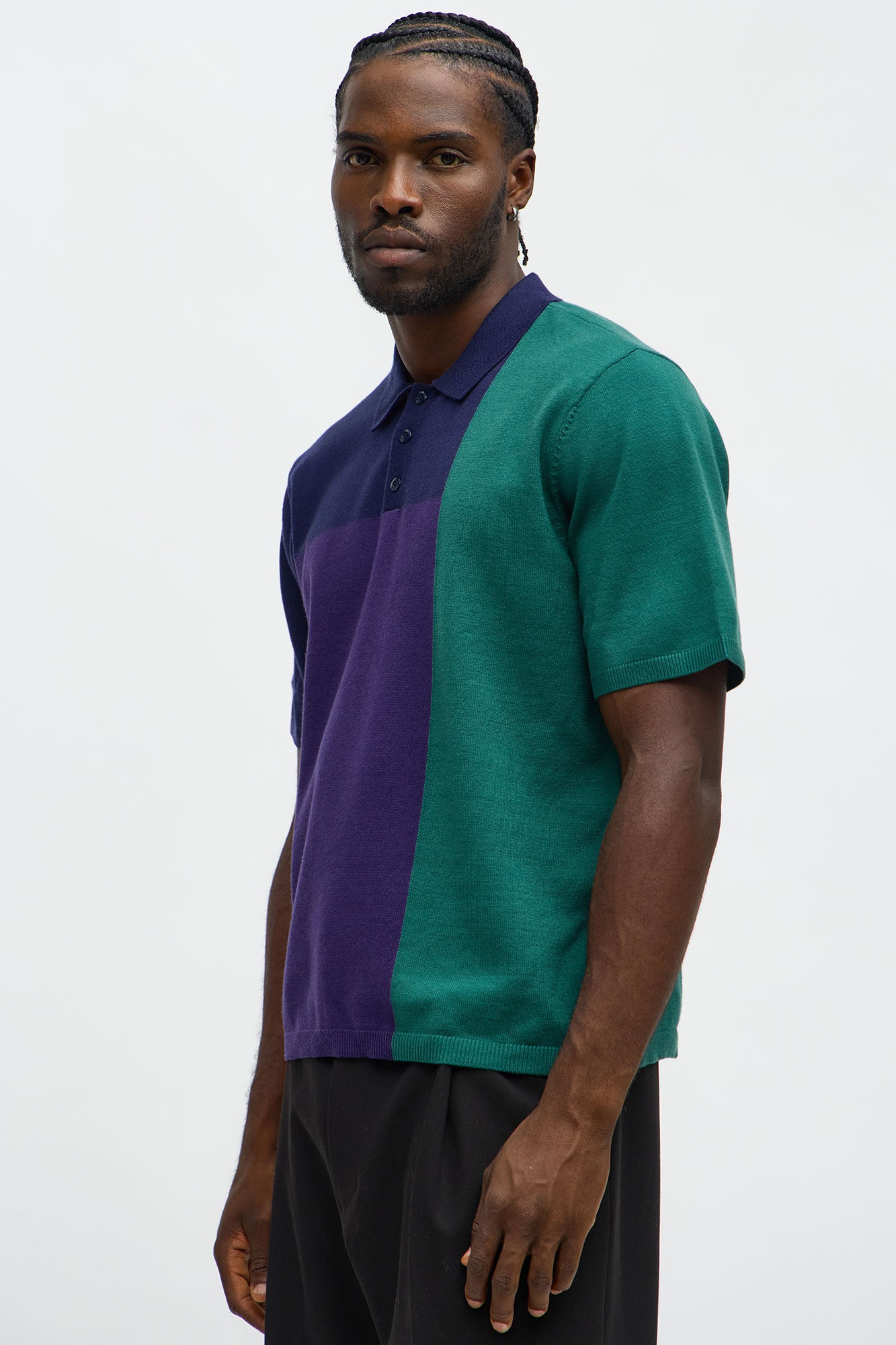 Tetris Color Blocked Knitted Polo - Navy/combo
