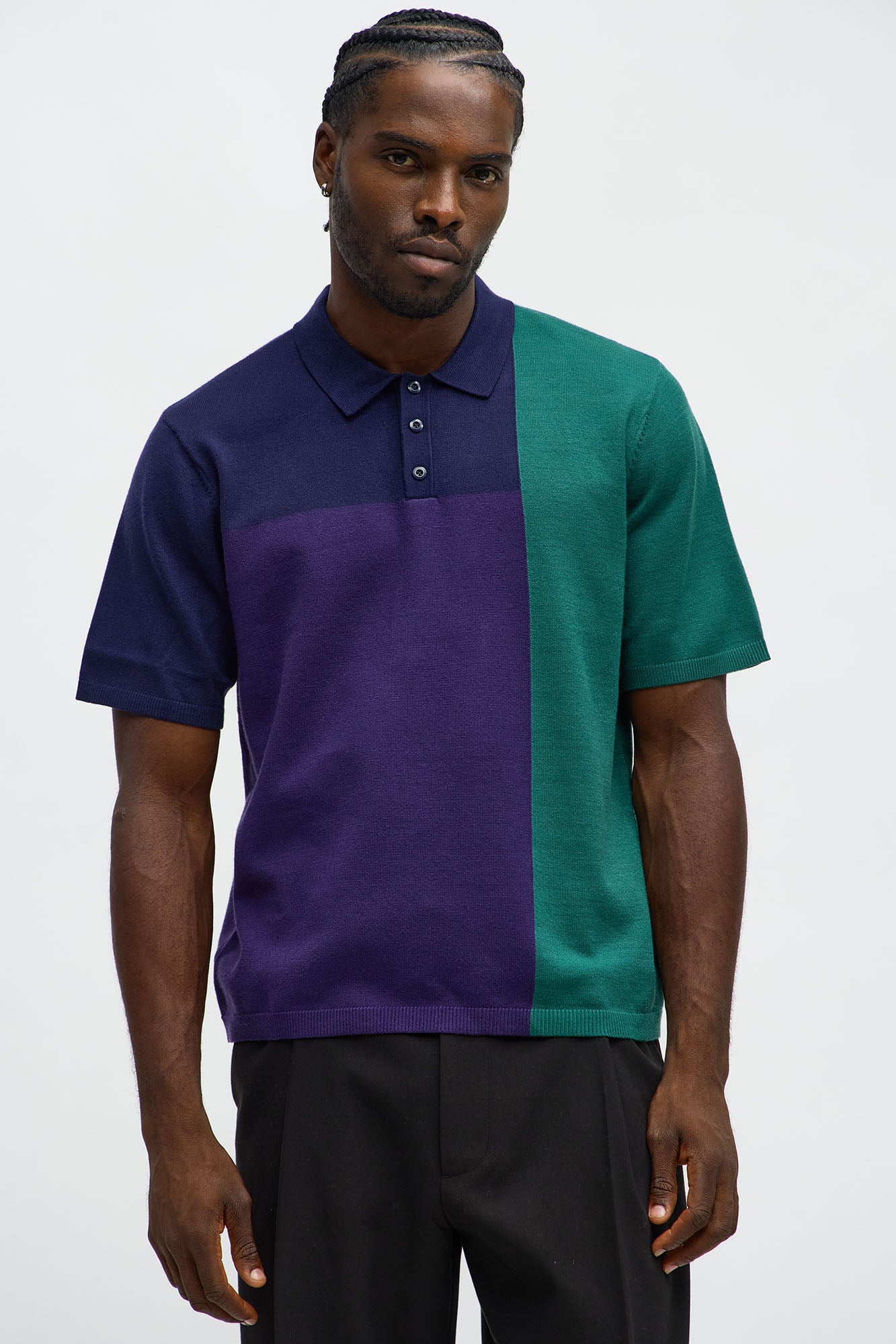 Tetris Color Blocked Knitted Polo - Navy/combo