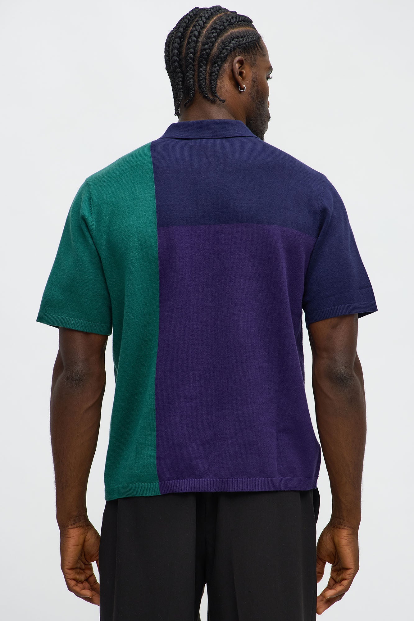 Tetris Color Blocked Knitted Polo - Navy/combo