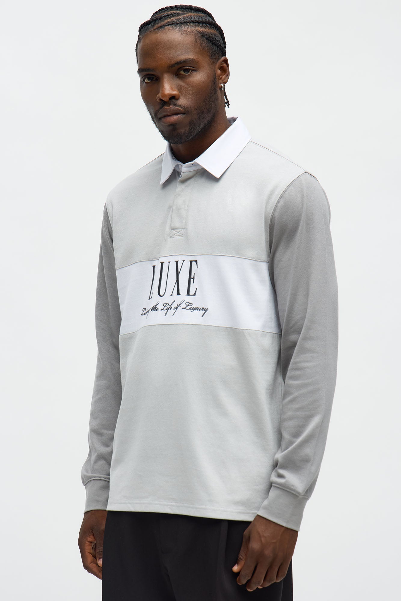 Luxe Long Sleeve Polo - Grey