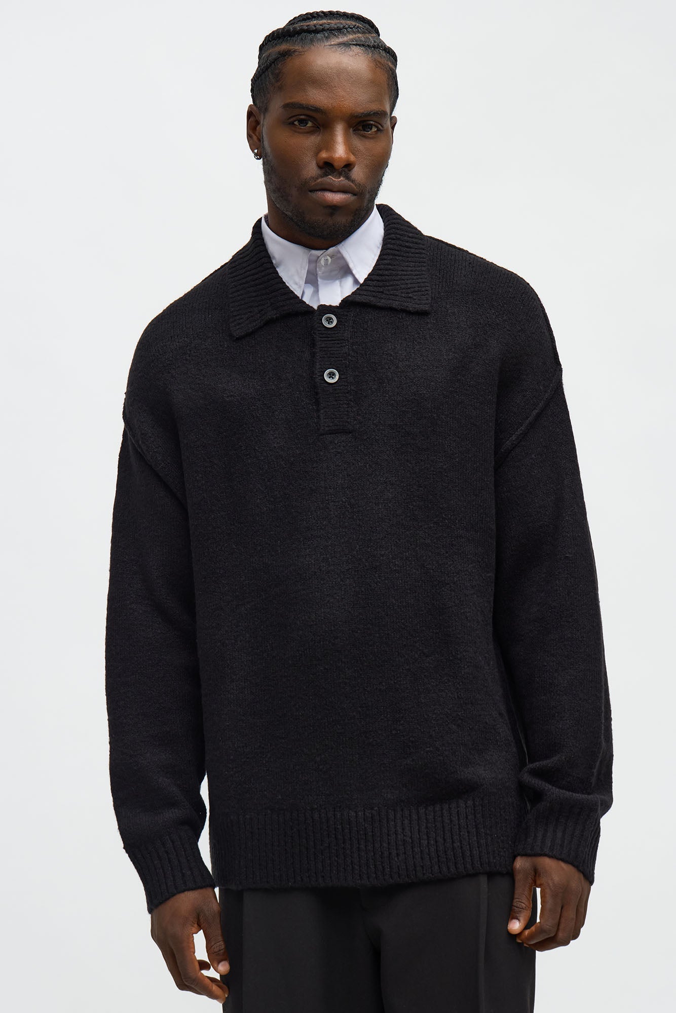 Oversized Polo Sweater - Black