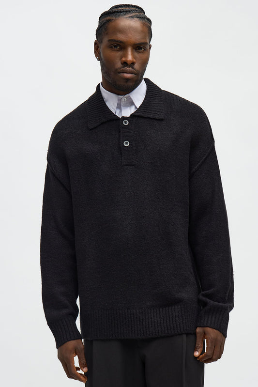 Oversized Polo Sweater - Black