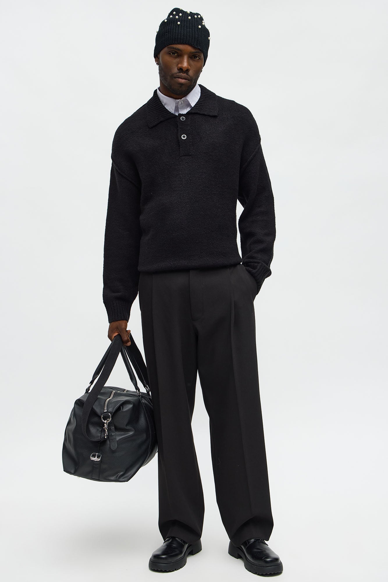 Oversized Polo Sweater - Black