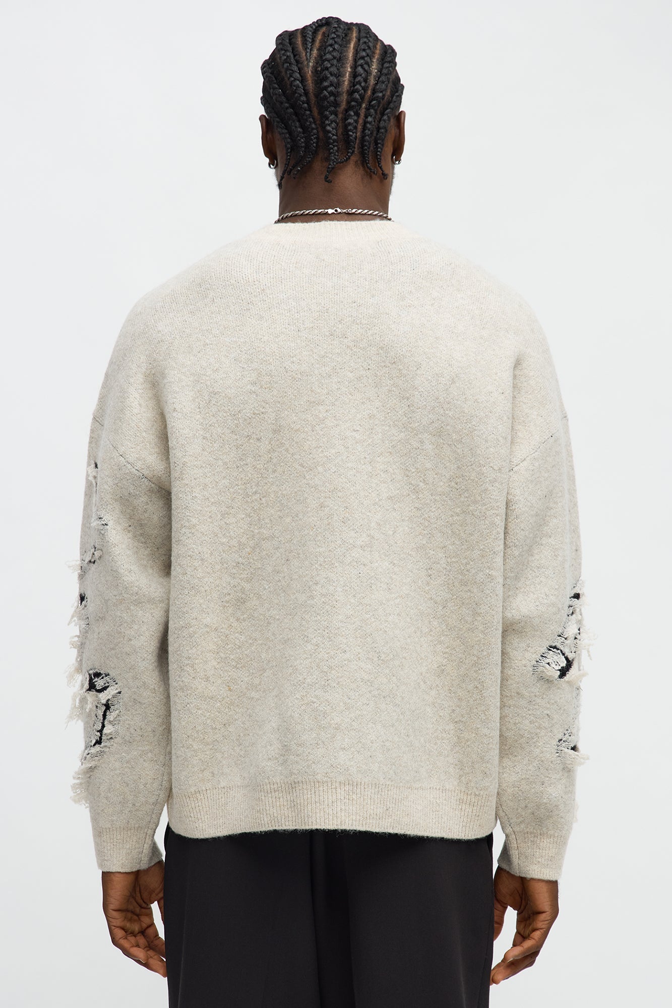 Oversized Trials Distressed Crewneck Sweater - Oatmeal/combo