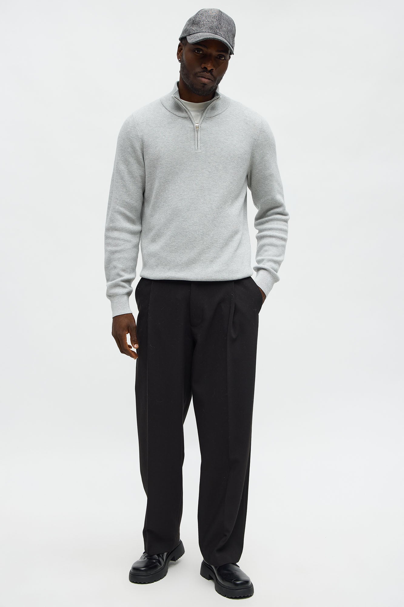 Shawn Quarter Zip Sweater - Heather Grey