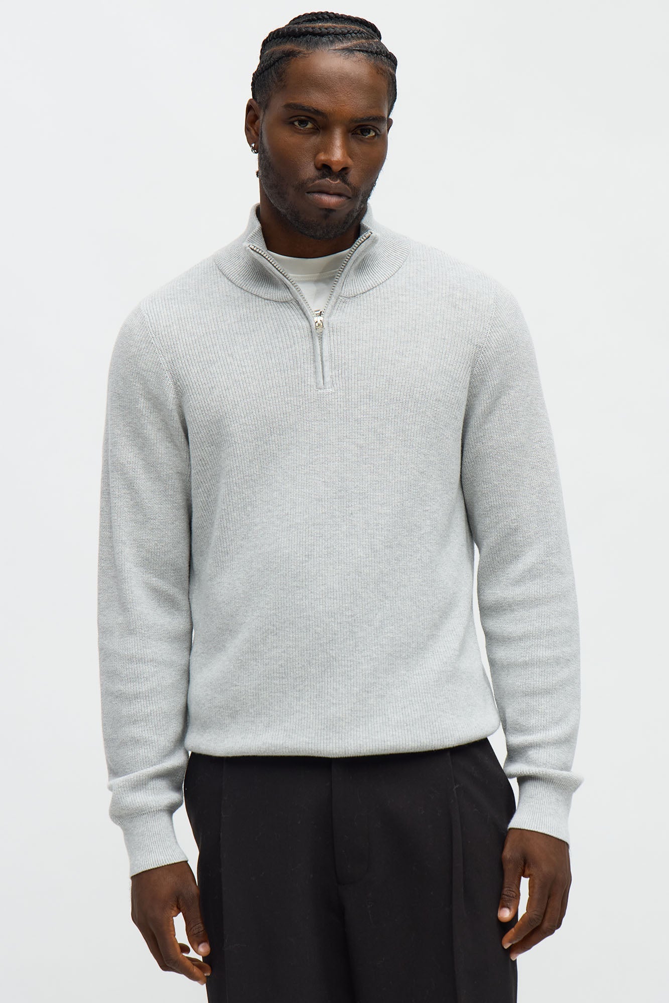 Shawn Quarter Zip Sweater - Heather Grey