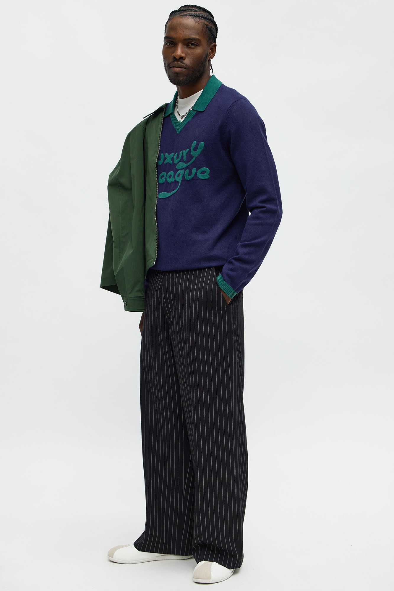 Luxury League Lightweight Knit Long Sleeve Polo - Navy/combo