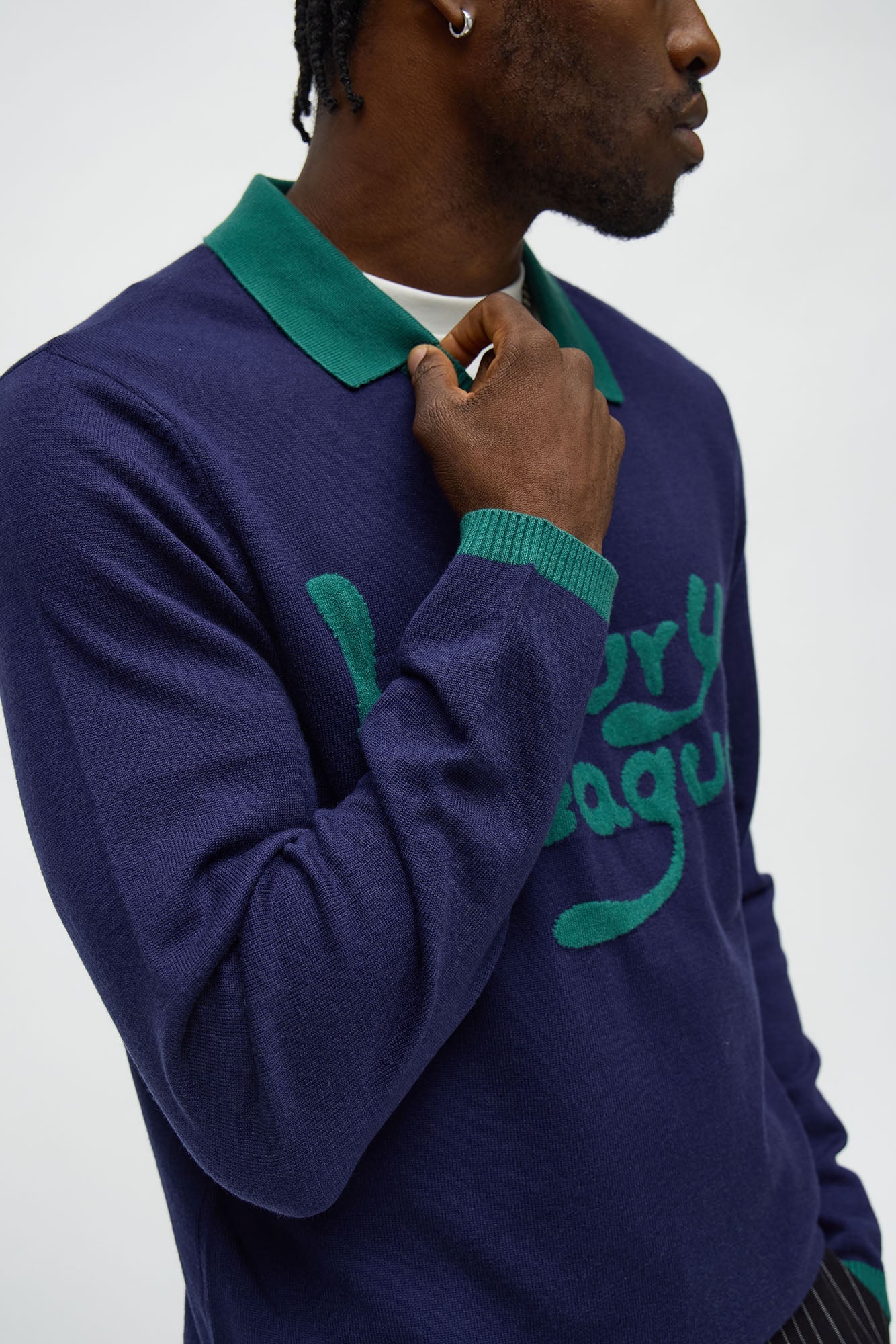 Luxury League Lightweight Knit Long Sleeve Polo - Navy/combo