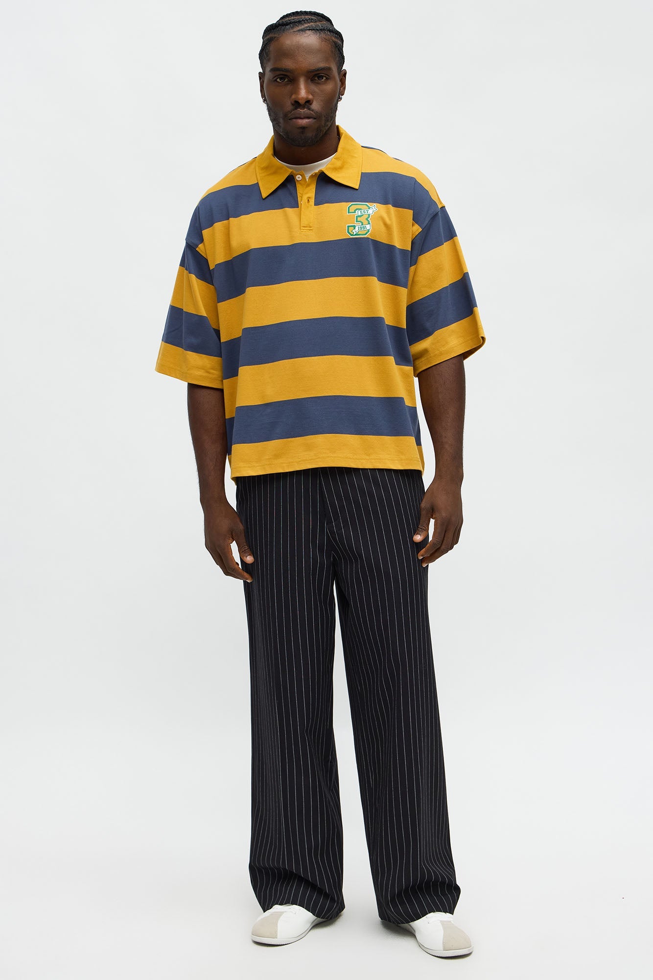 Cropped Ivy Prep Pearl Embellished Short Sleeve Polo - Mustard/combo