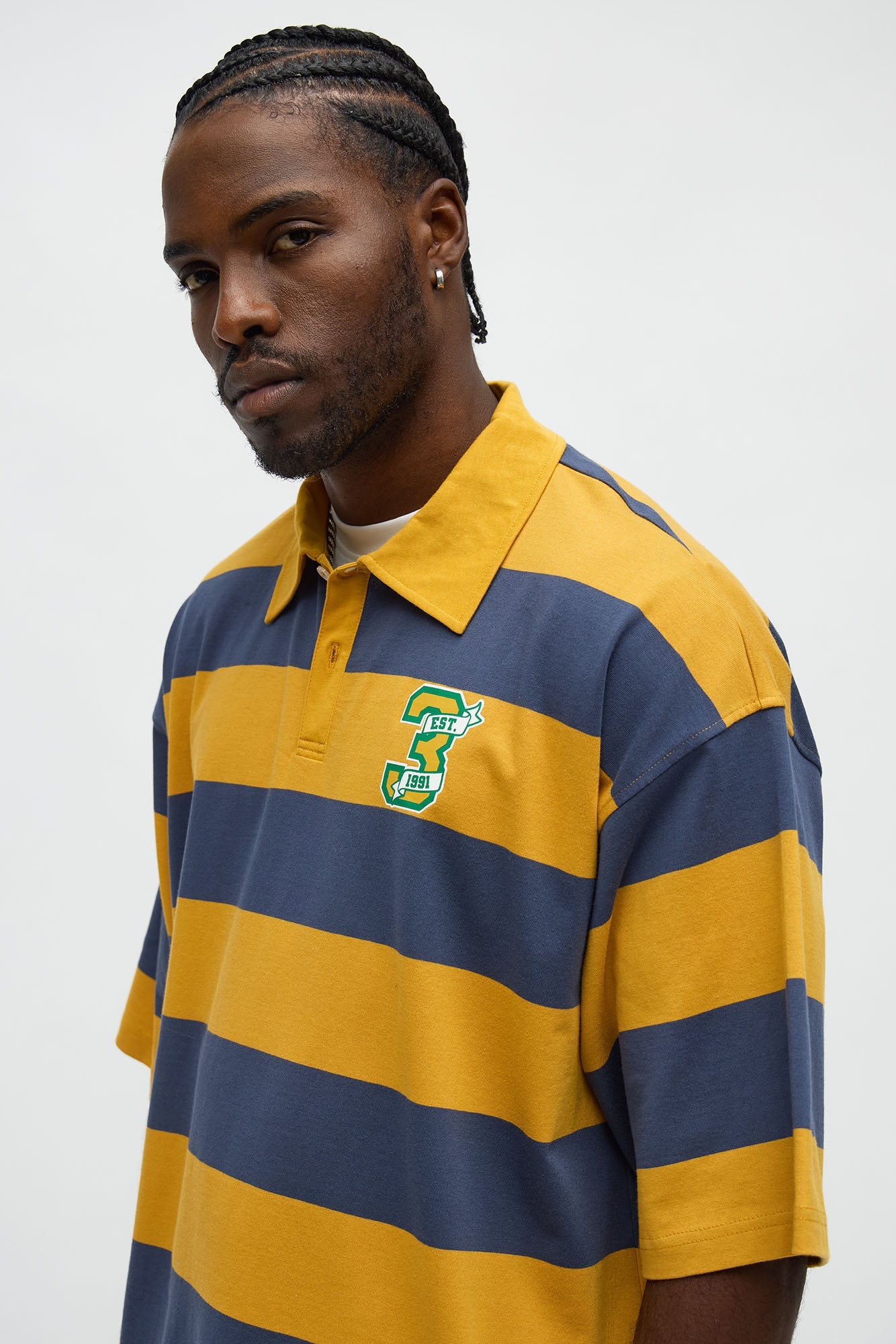 Cropped Ivy Prep Pearl Embellished Short Sleeve Polo - Mustard/combo