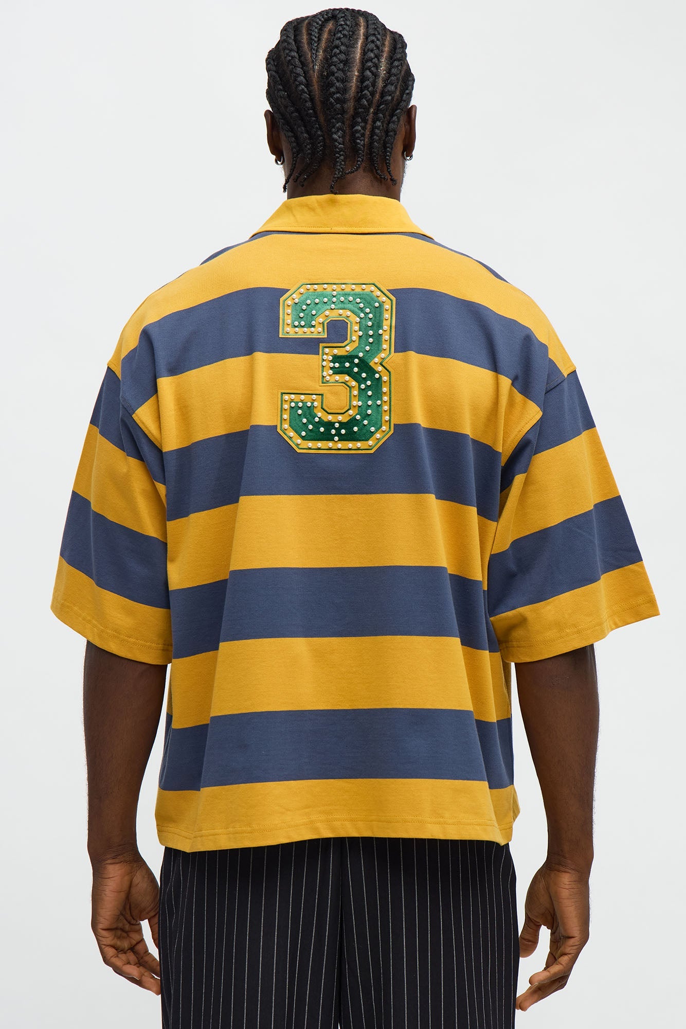 Cropped Ivy Prep Pearl Embellished Short Sleeve Polo - Mustard/combo