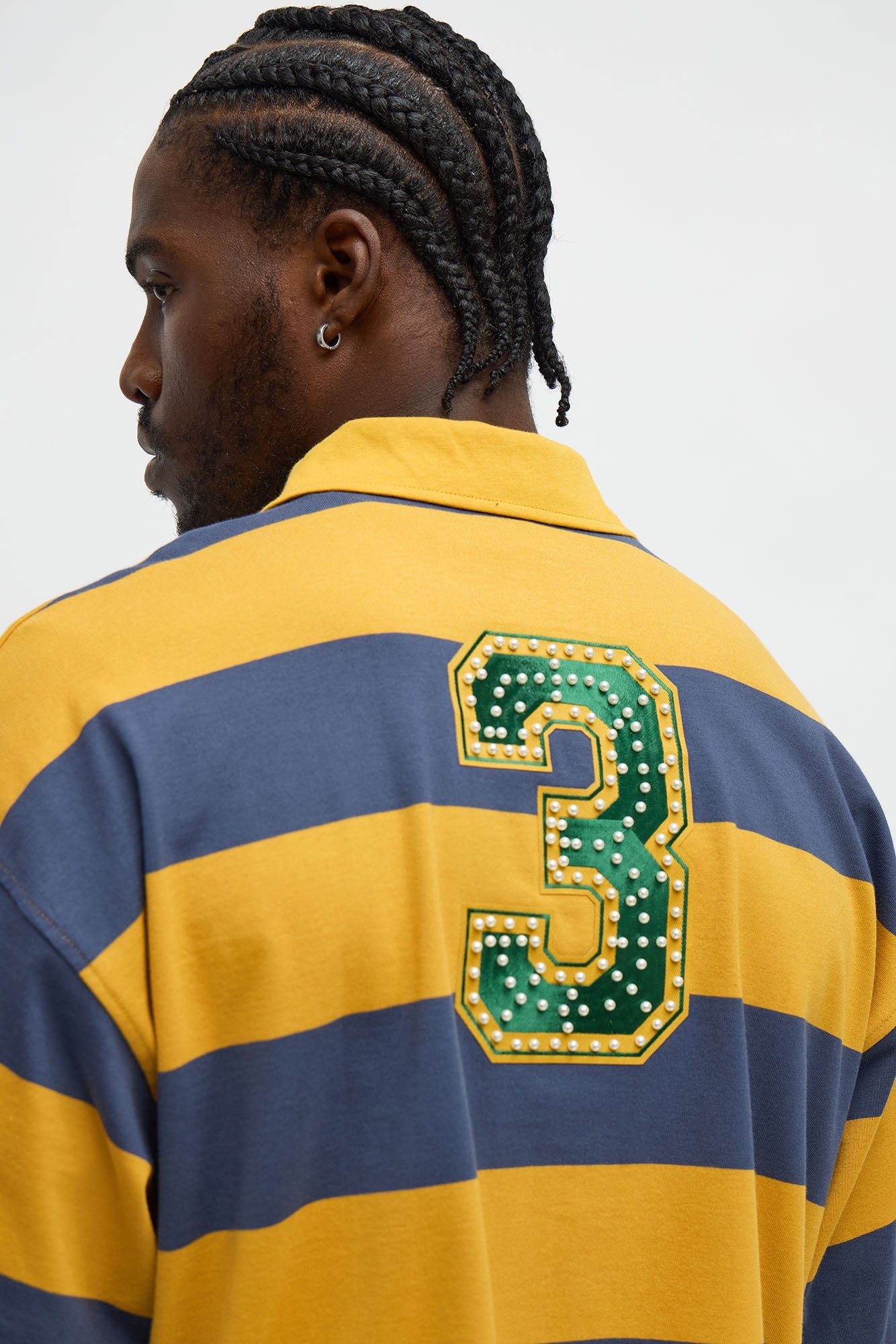 Cropped Ivy Prep Pearl Embellished Short Sleeve Polo - Mustard/combo