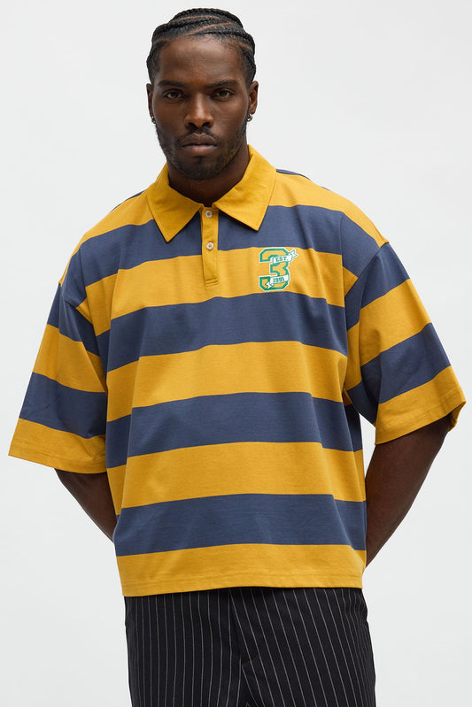 Cropped Ivy Prep Pearl Embellished Short Sleeve Polo - Mustard/combo