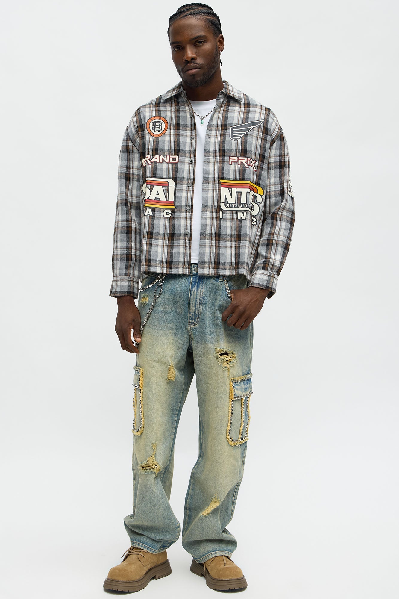 Saints Racing Printed Flannel - Taupe/combo