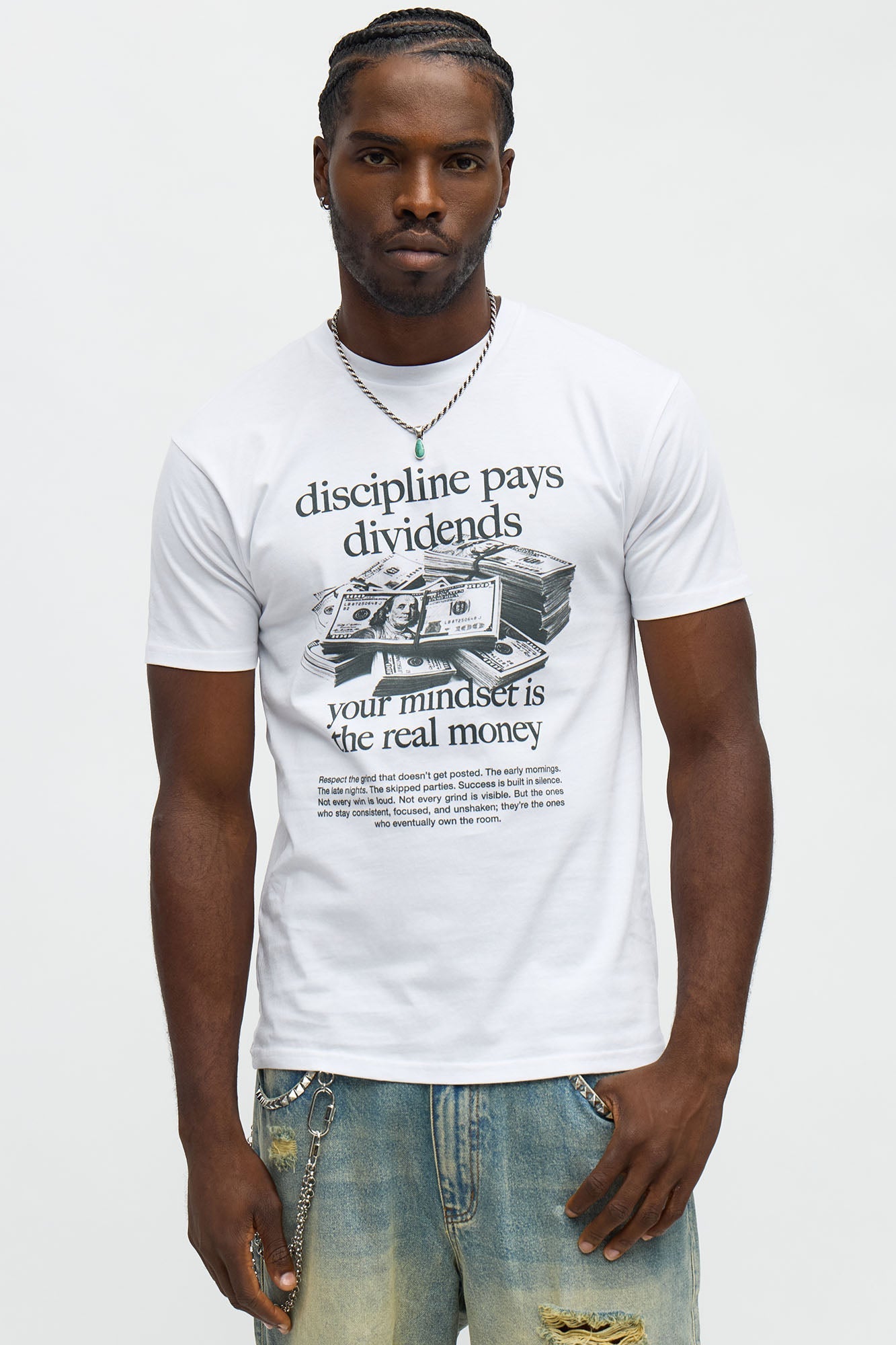 Discipline Pays Dividends Short Sleeve Tee - White