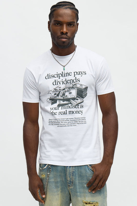 Discipline Pays Dividends Short Sleeve Tee - White