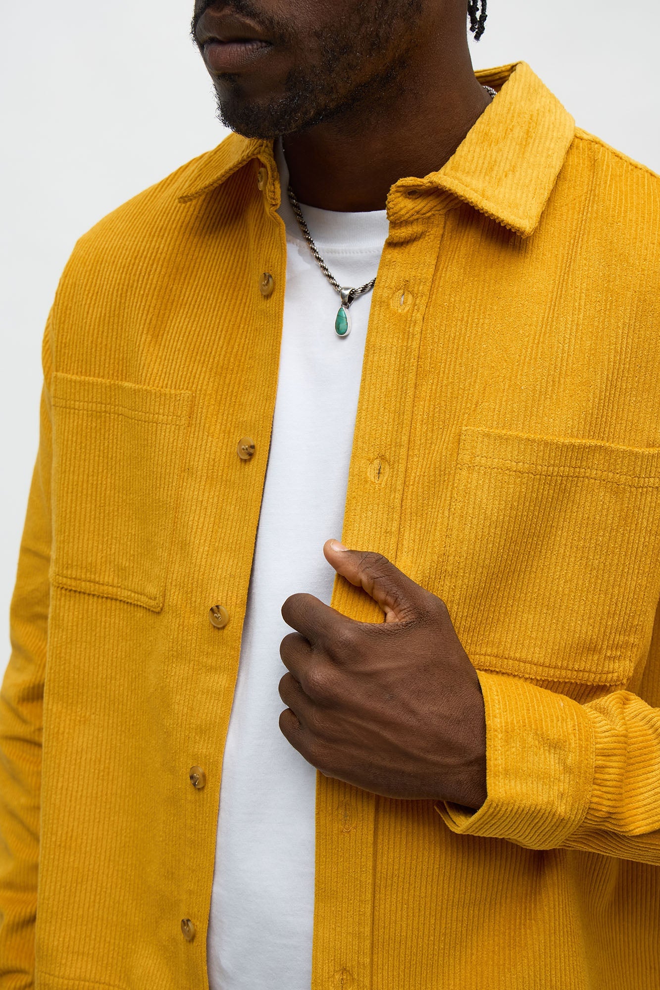 Cropped Corduroy Button Up Shirt - Mustard