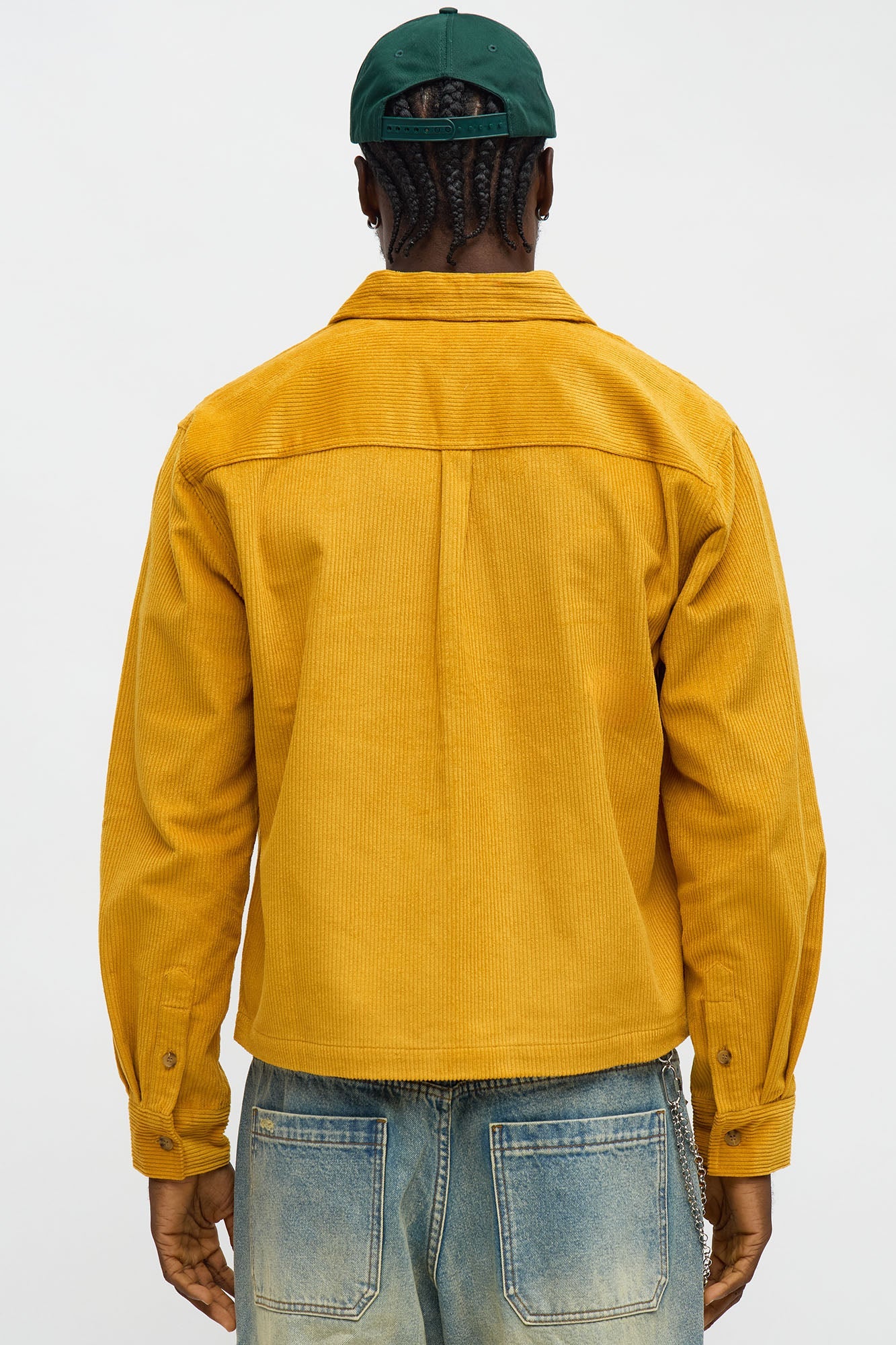 Cropped Corduroy Button Up Shirt - Mustard