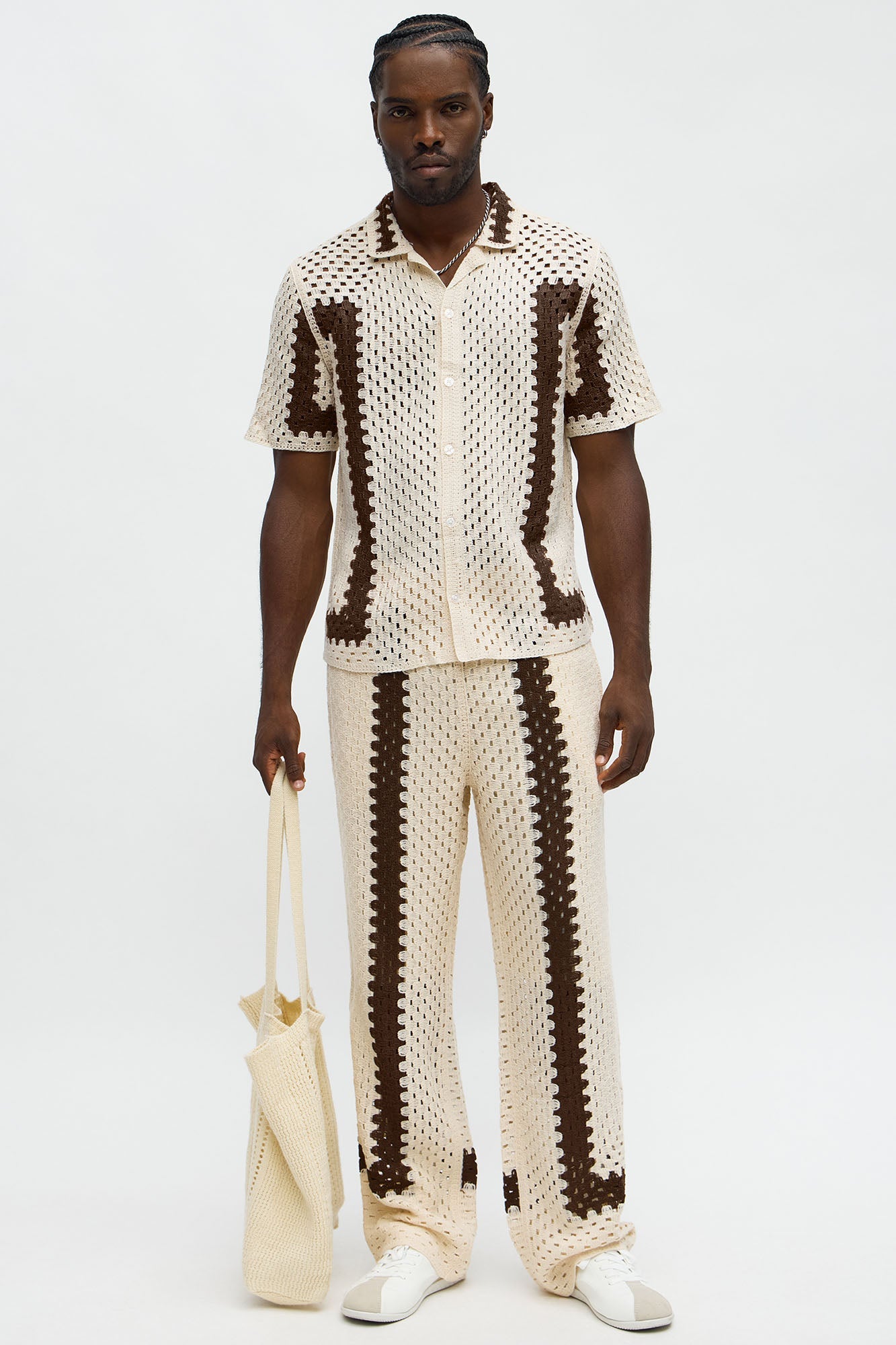 Worldwide Crochet Button Up Shirt - Cream/combo