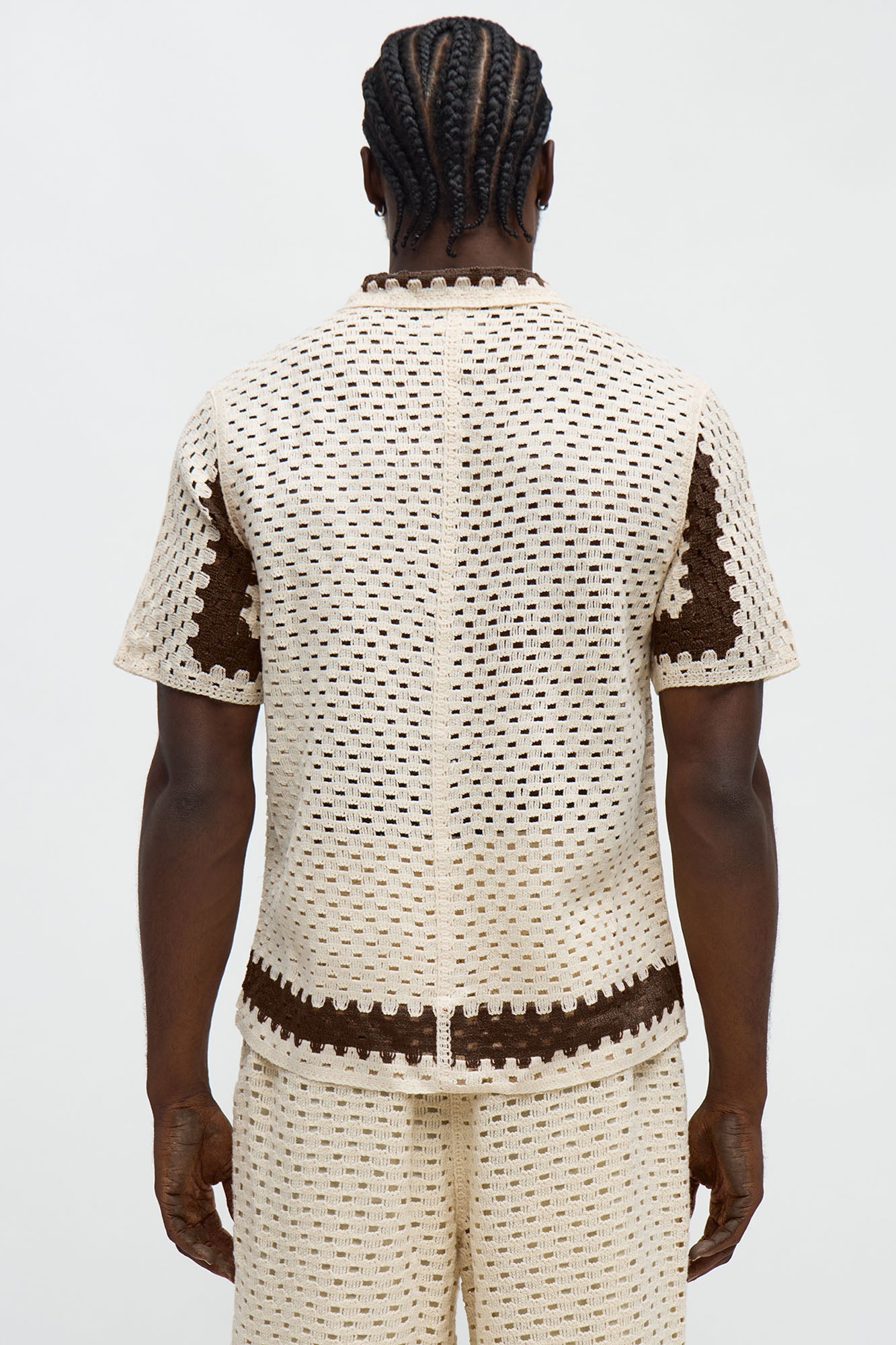 Worldwide Crochet Button Up Shirt - Cream/combo