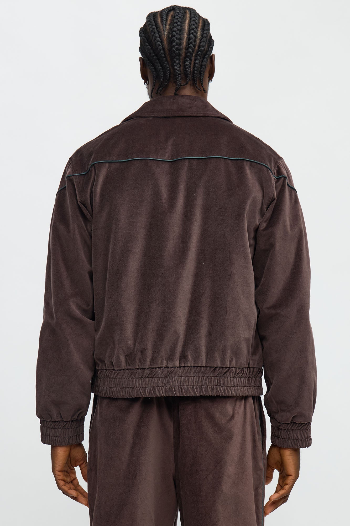 Cropped Around The Track Faux Velour Piped Zip Jacket - Brown