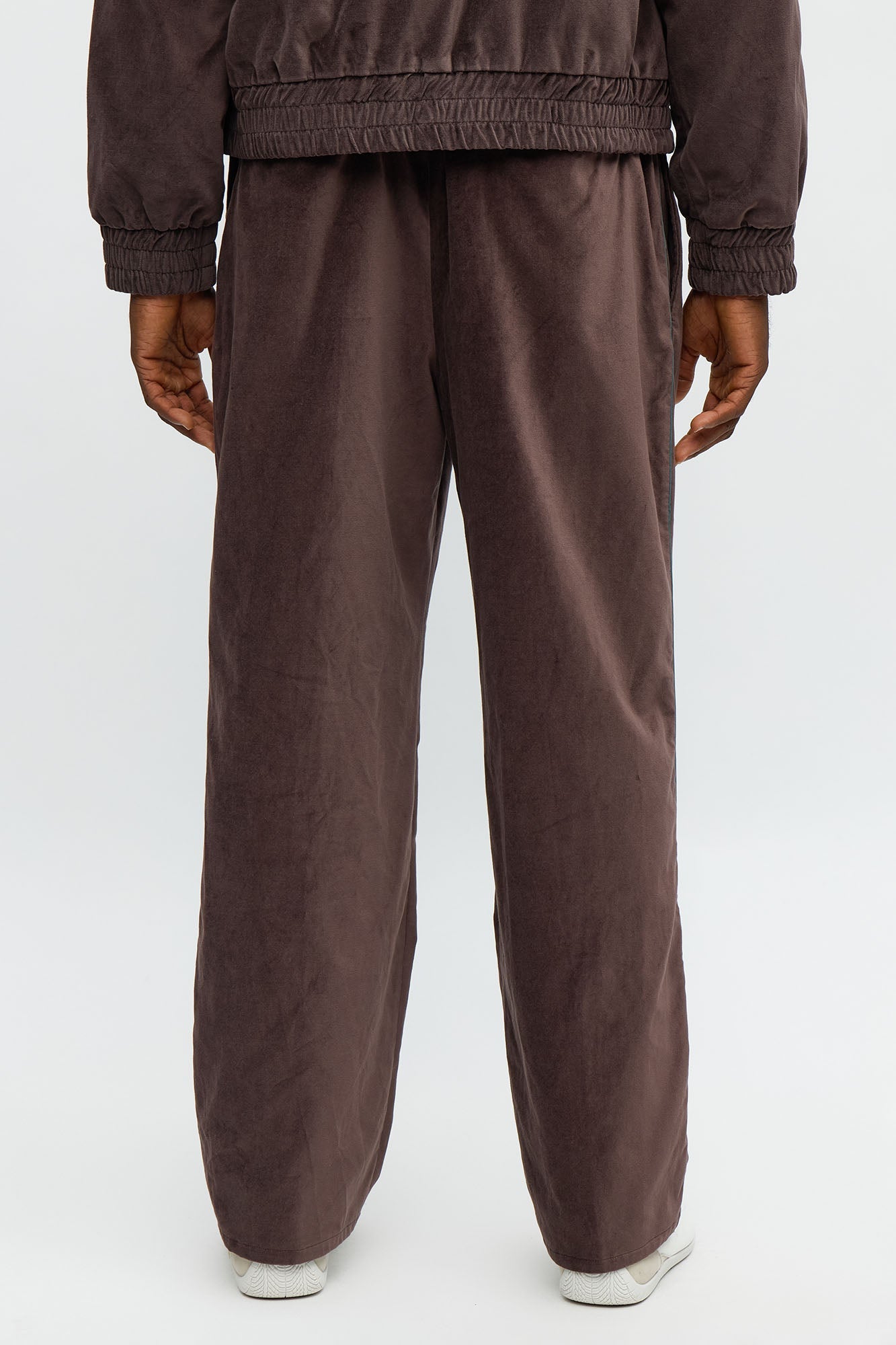 Straight Around The Track Faux Velour Piped Pant - Brown