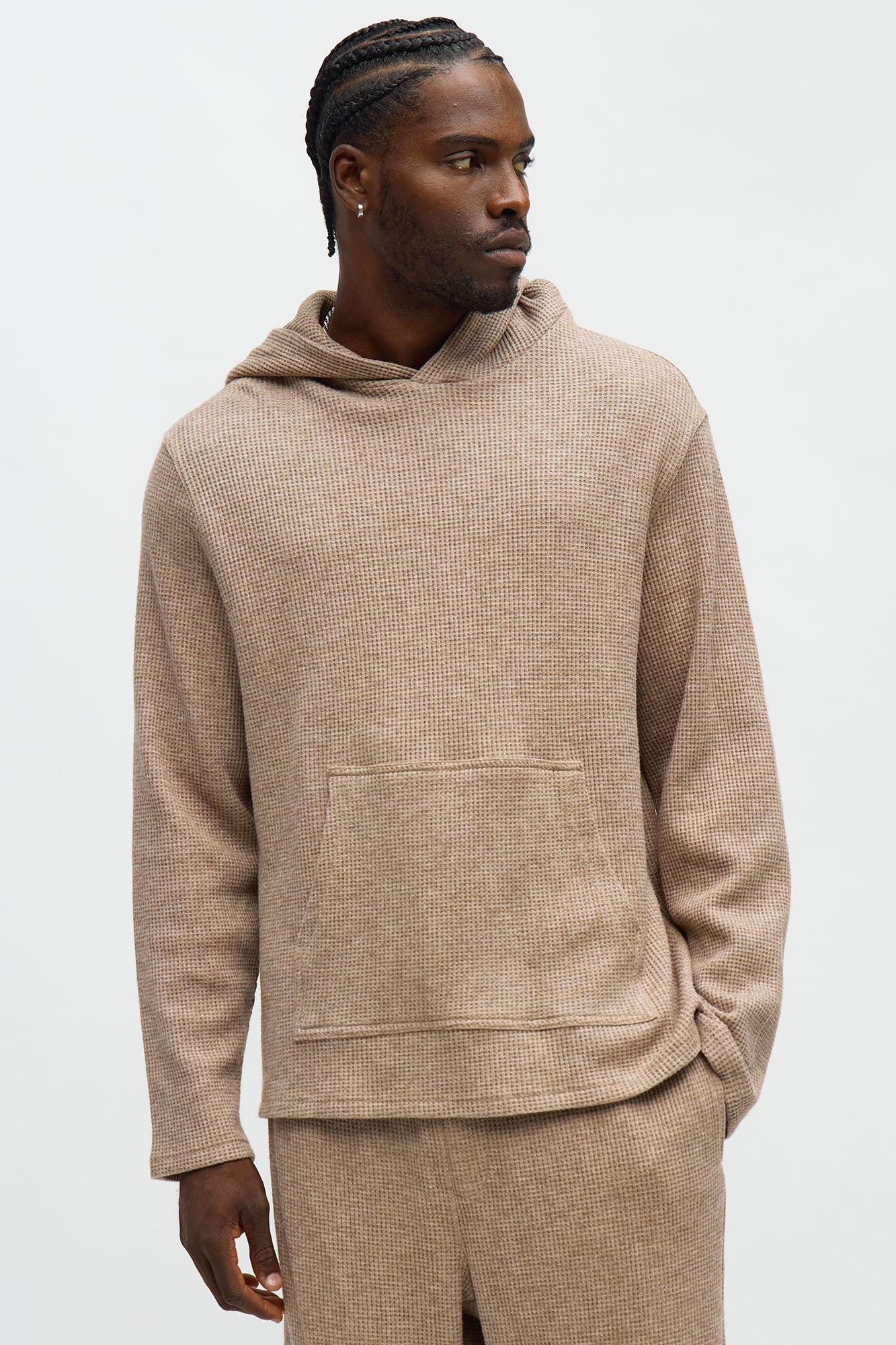 Cozy Waffle Textured Hoodie - Tan