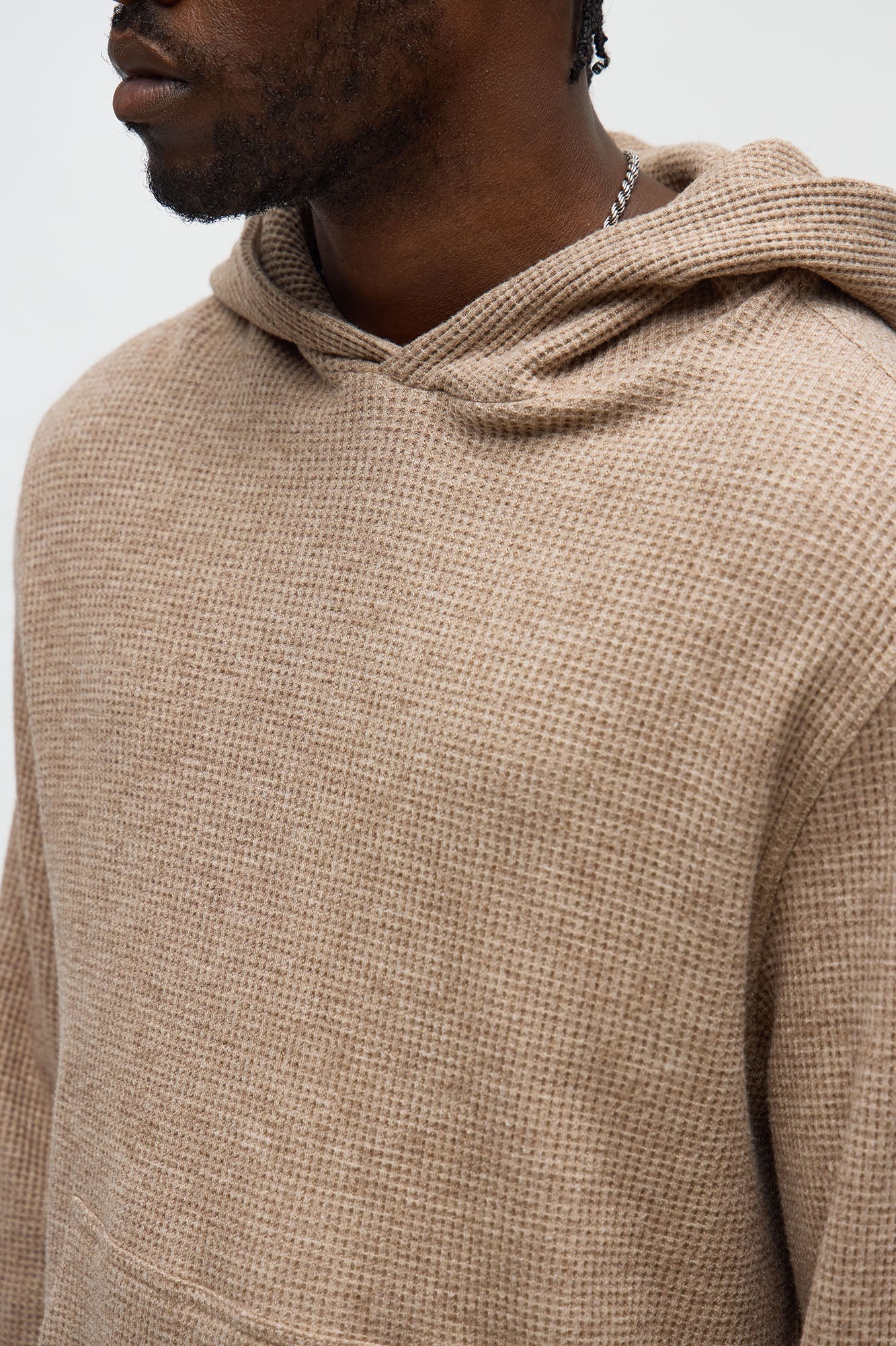Cozy Waffle Textured Hoodie - Tan