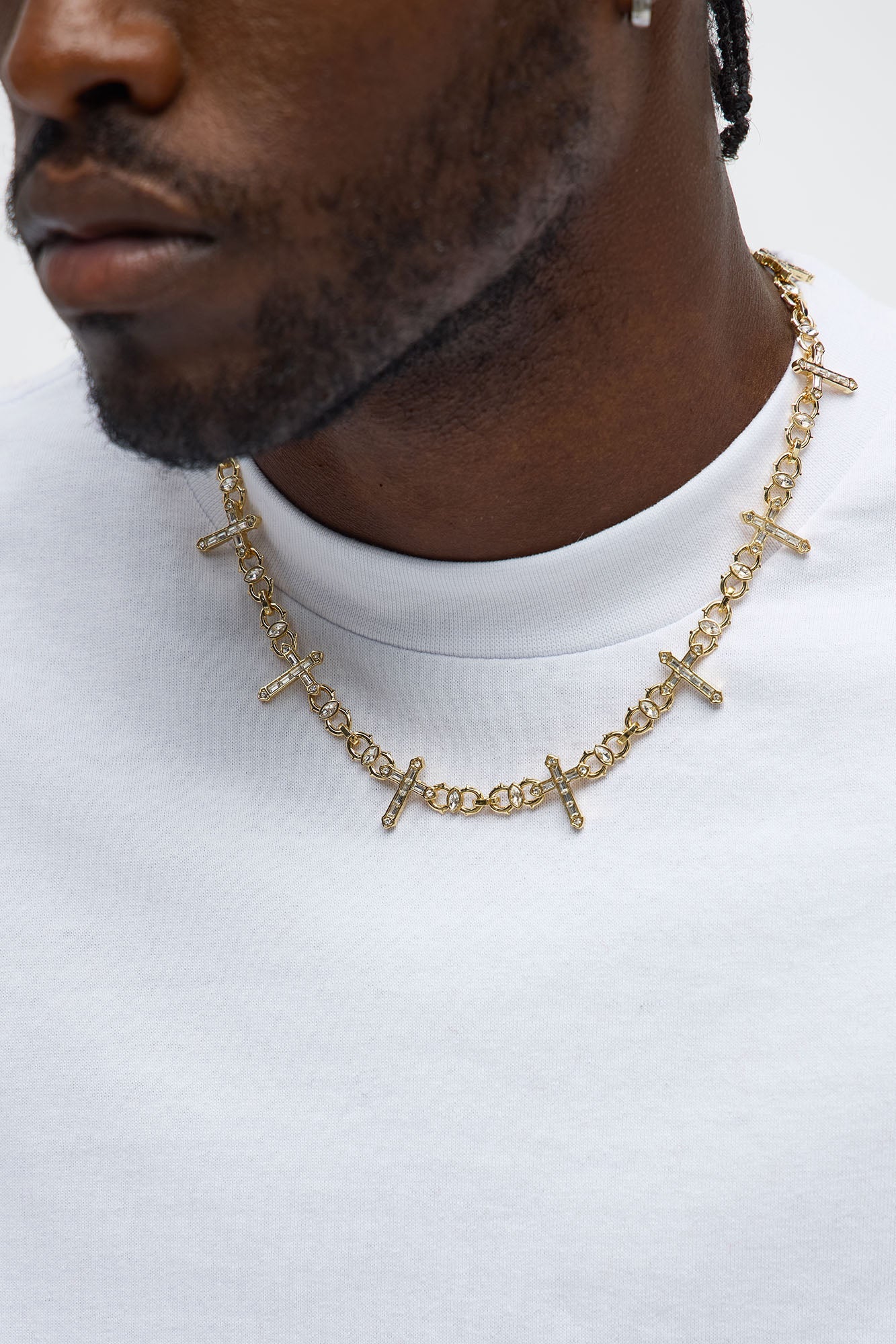 Baguette Cross Link Necklace - Gold