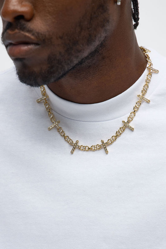 Baguette Cross Link Necklace - Gold