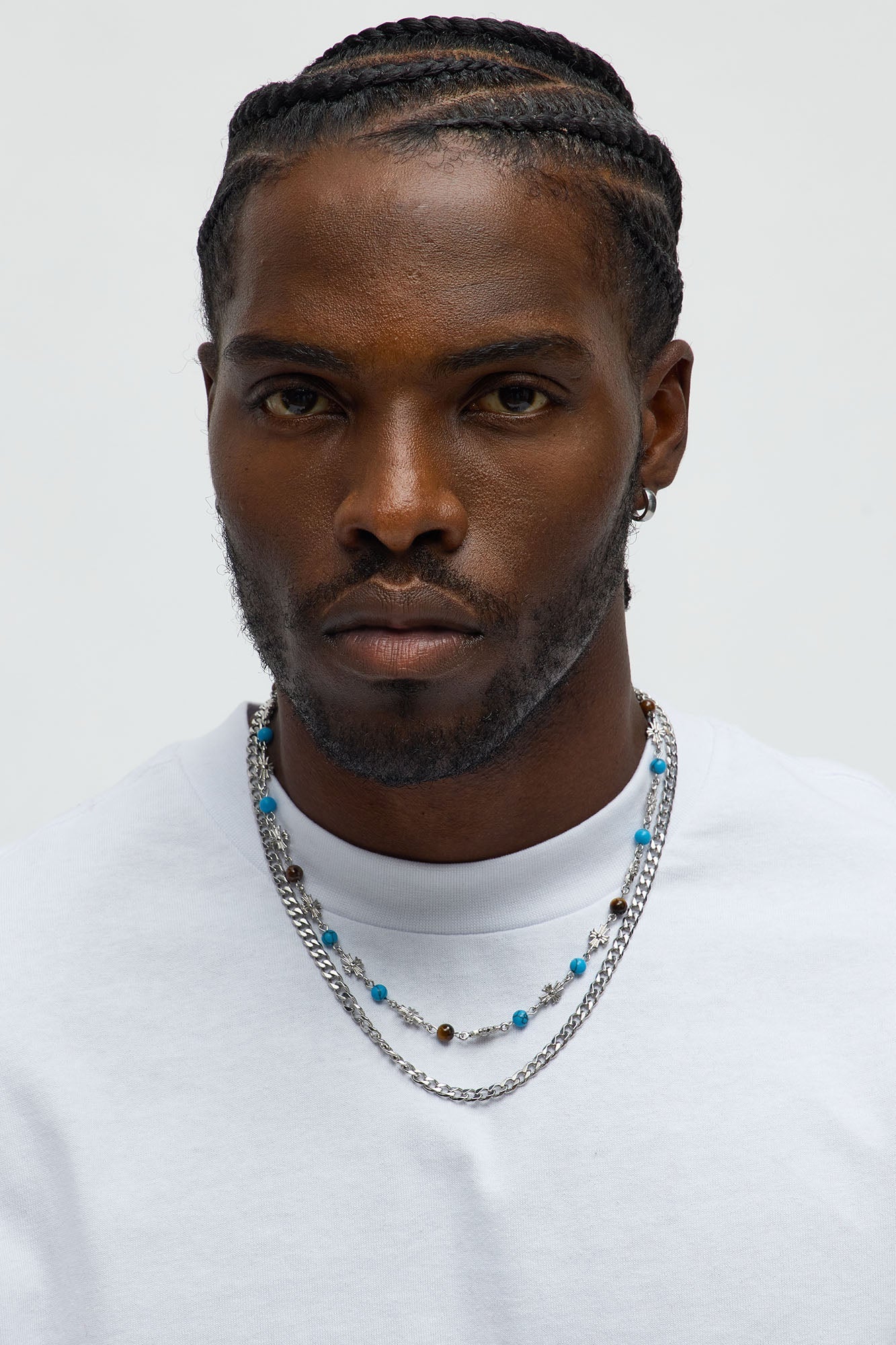 Beaded Cross Necklace Set - Silver