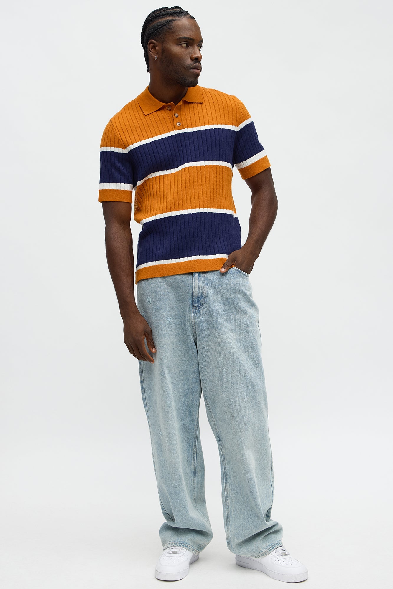 Belmont Ribbed Polo Shirt - Orange/combo
