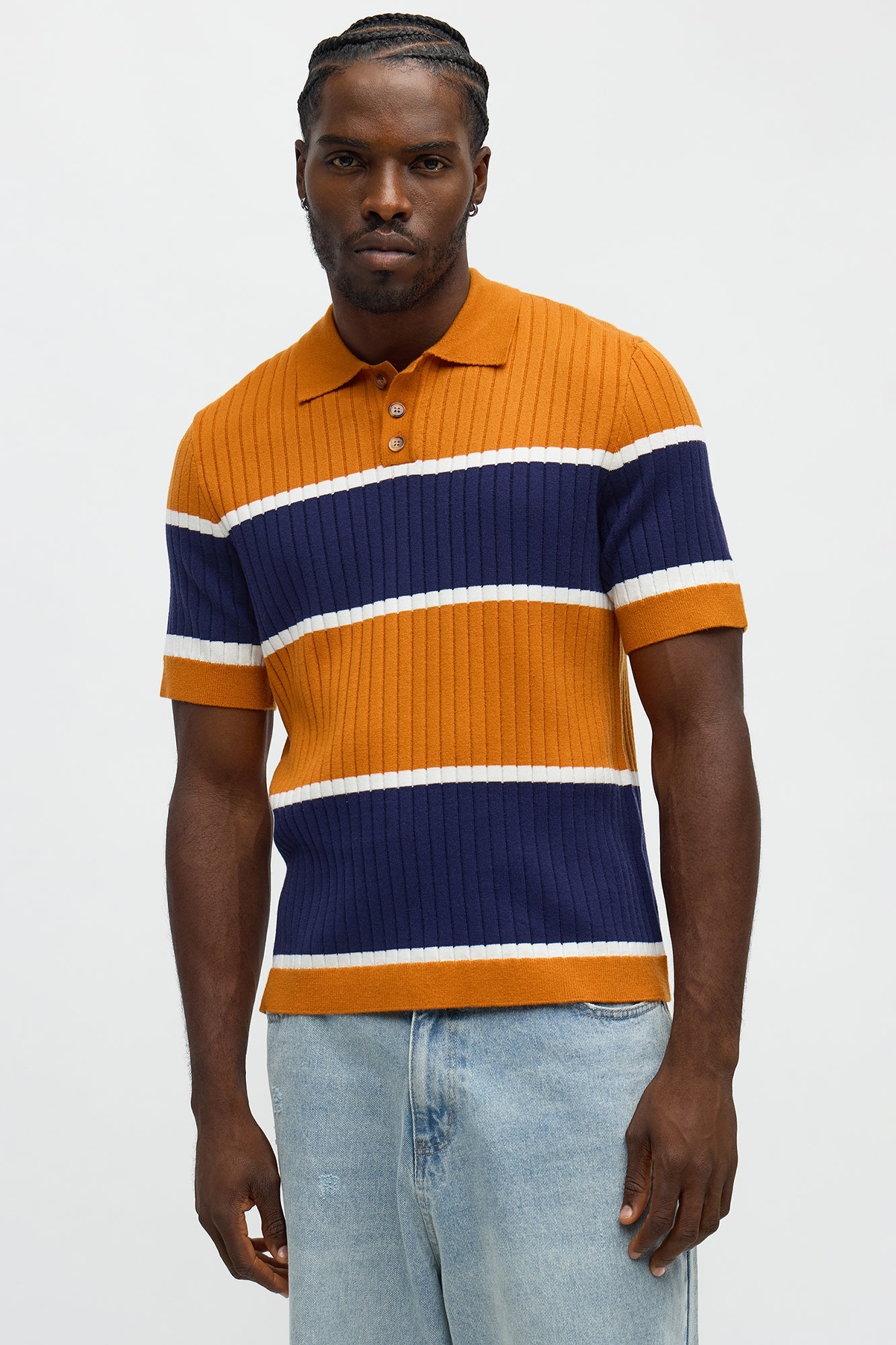 Belmont Ribbed Polo Shirt - Orange/combo