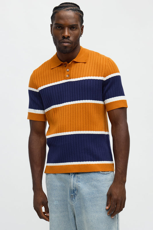 Belmont Ribbed Polo Shirt - Orange/combo