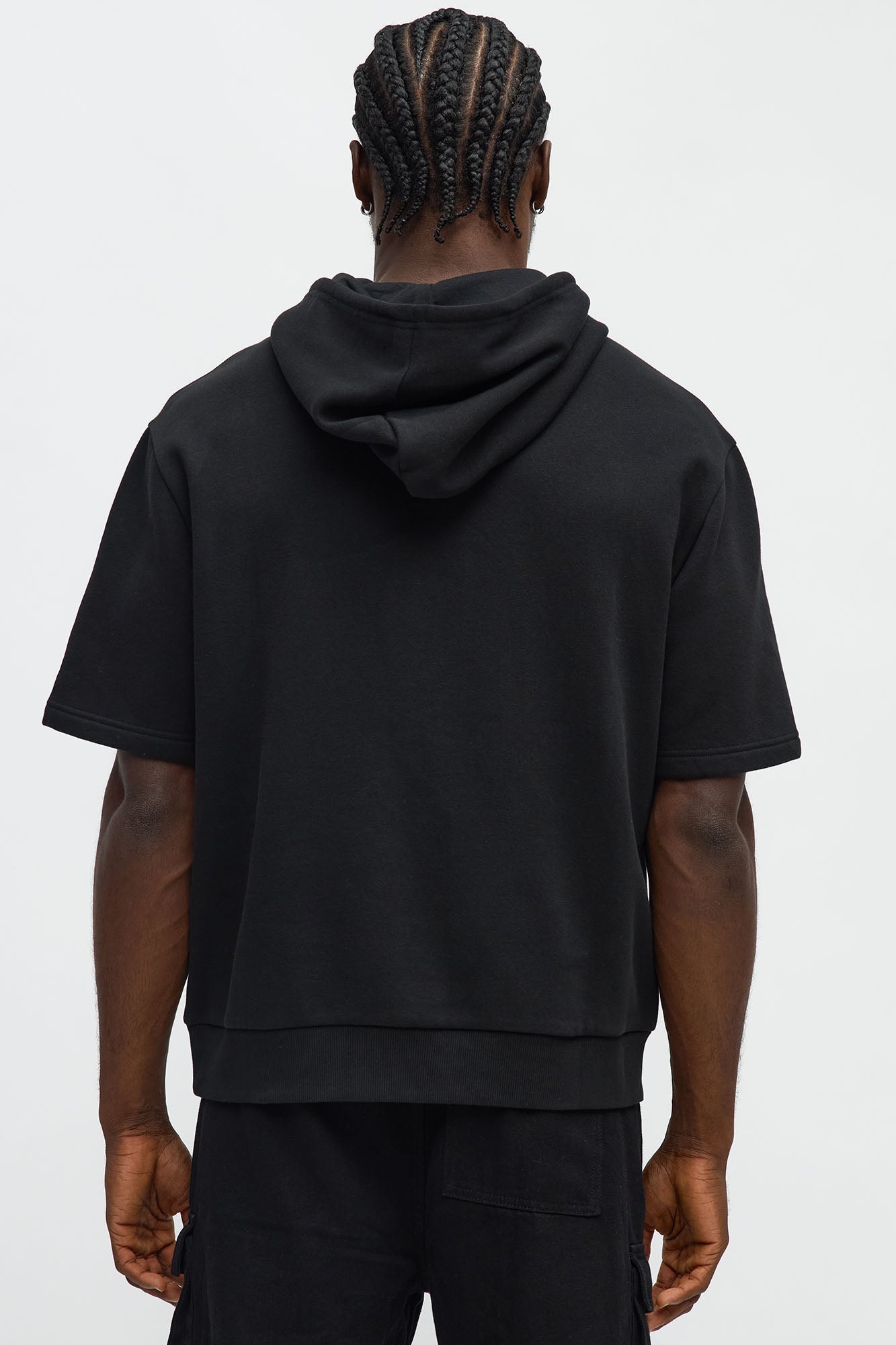 Standout Cording Short Sleeve Hoodie - Black