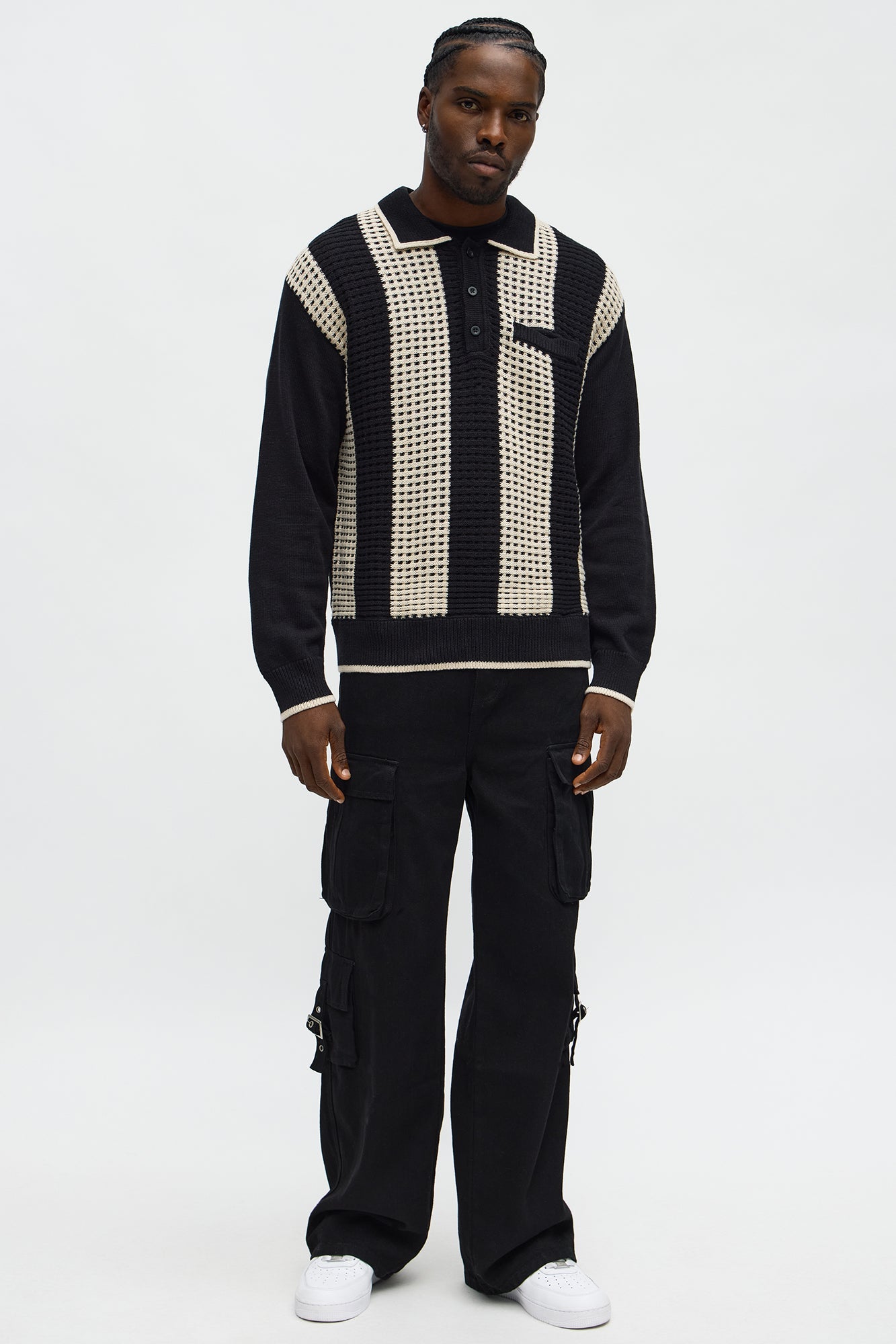 Relaxed Skylines Collared Sweater - Black/combo