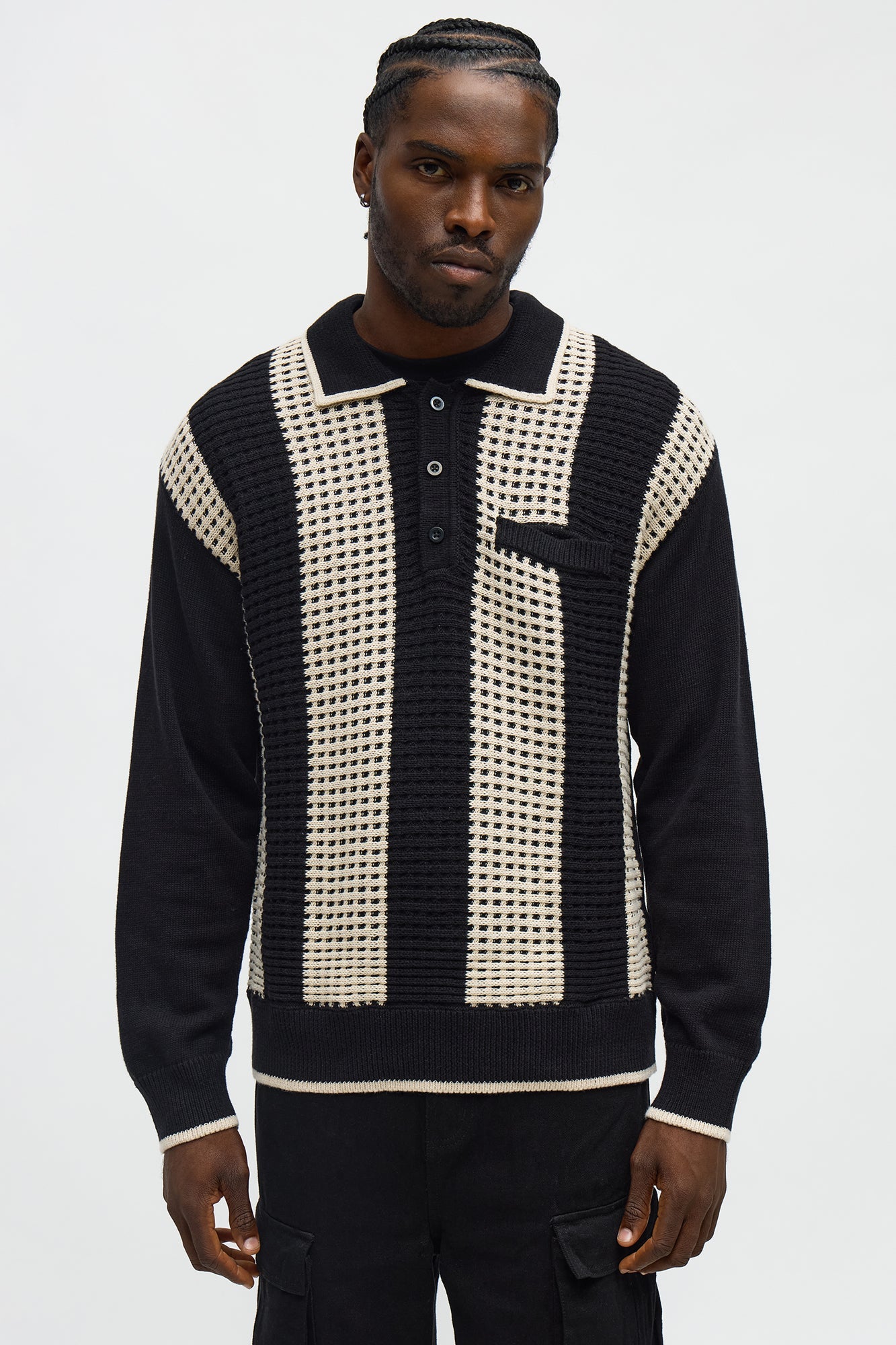 Relaxed Skylines Collared Sweater - Black/combo