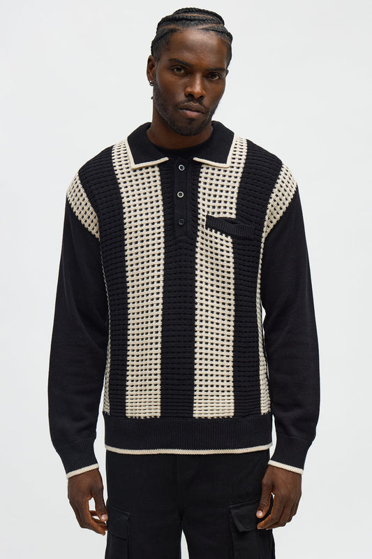 Relaxed Skylines Collared Sweater - Black/combo