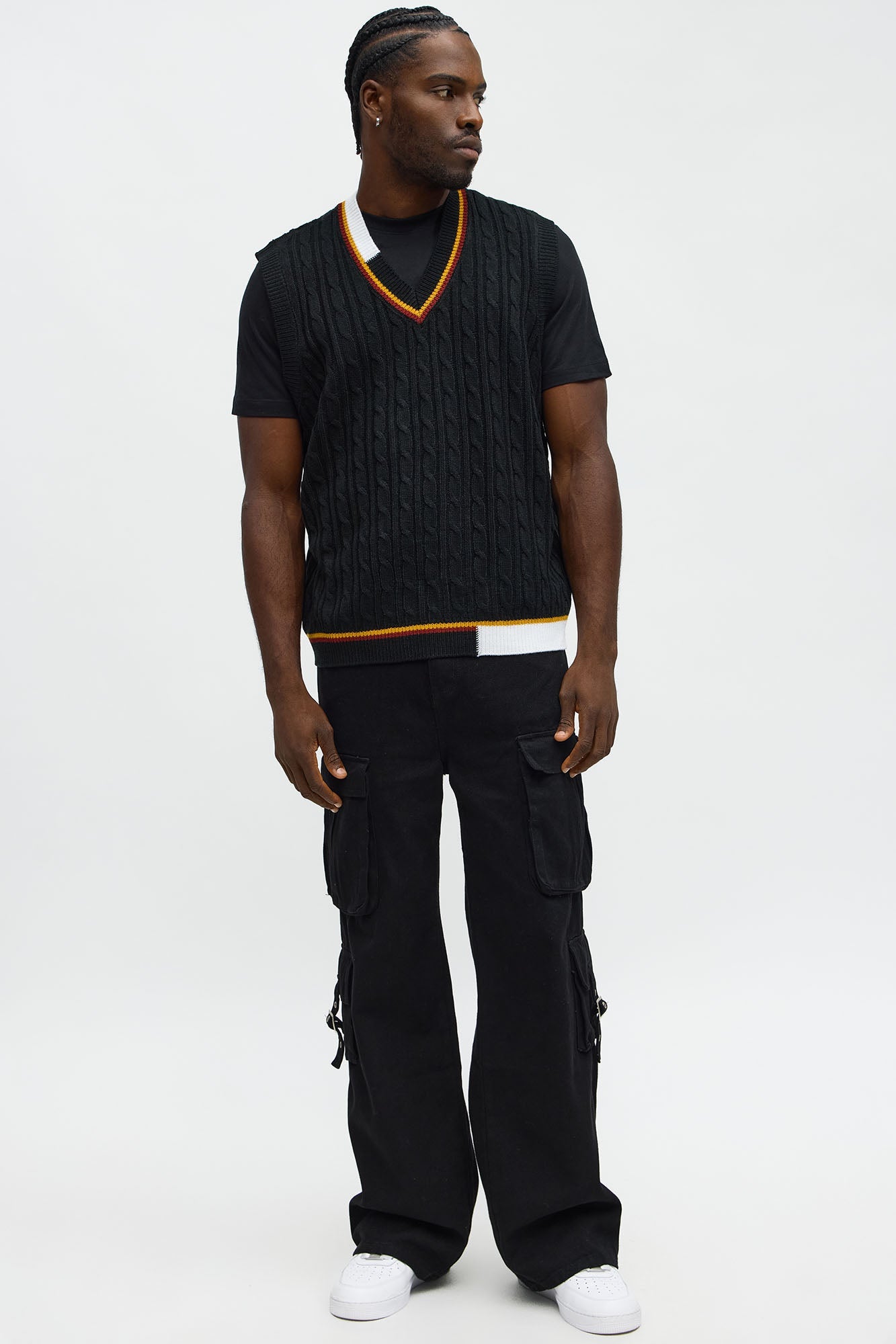 Rowen Cable Knit Sweater Vest - Black/combo