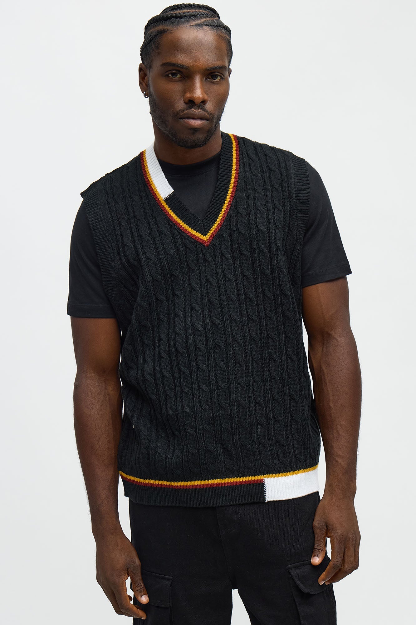 Rowen Cable Knit Sweater Vest - Black/combo