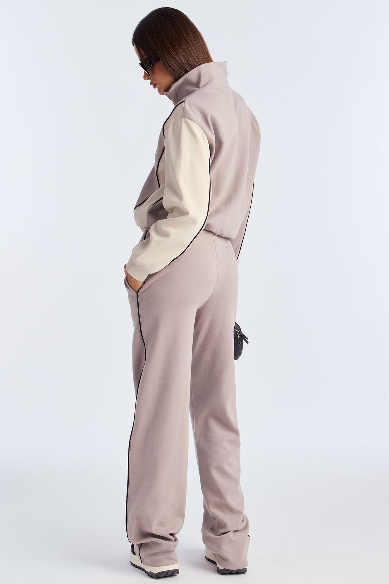 Set The Pace Ponte Track Pant Set - Taupe