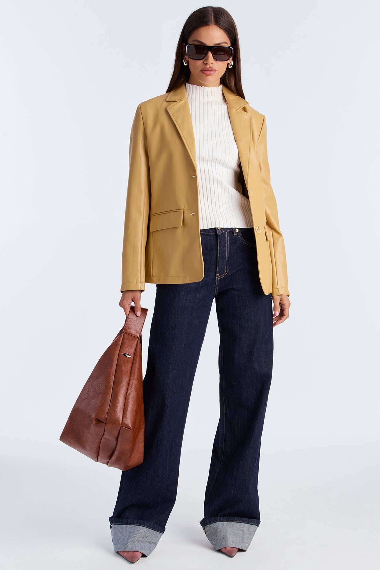 Paige Faux Leather Blazer - Mustard