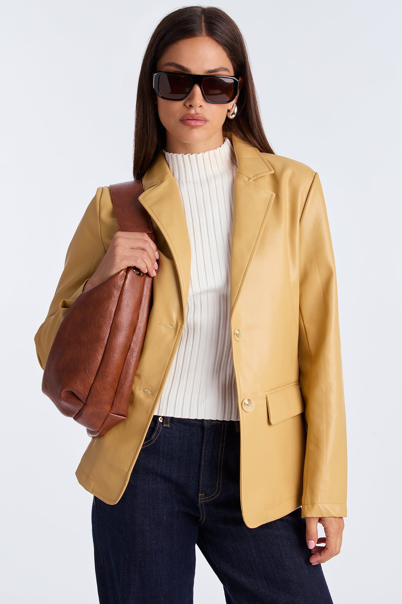 Paige Faux Leather Blazer - Mustard