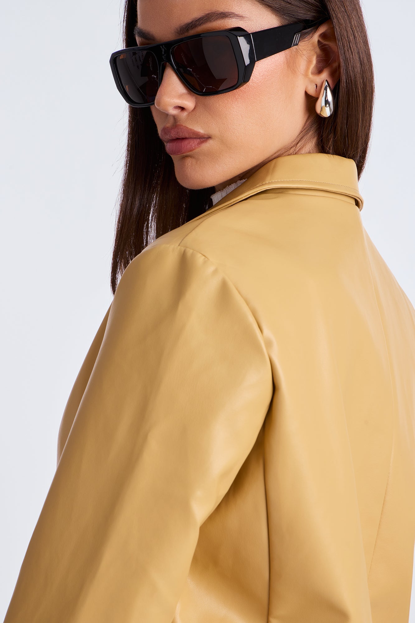 Paige Faux Leather Blazer - Mustard
