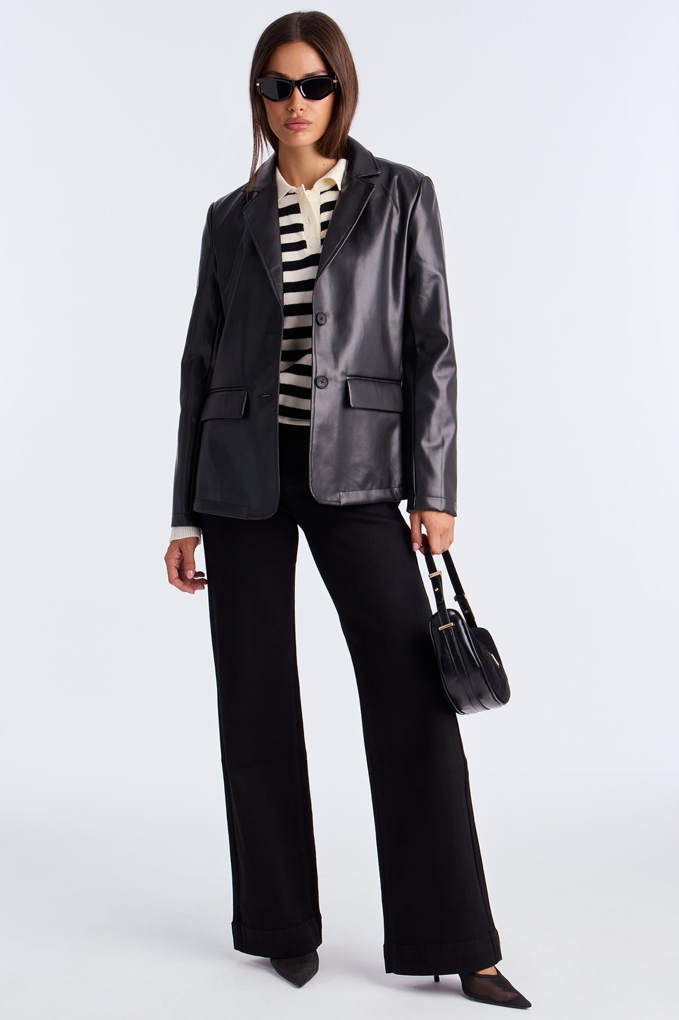 Paige Faux Leather Blazer - Black