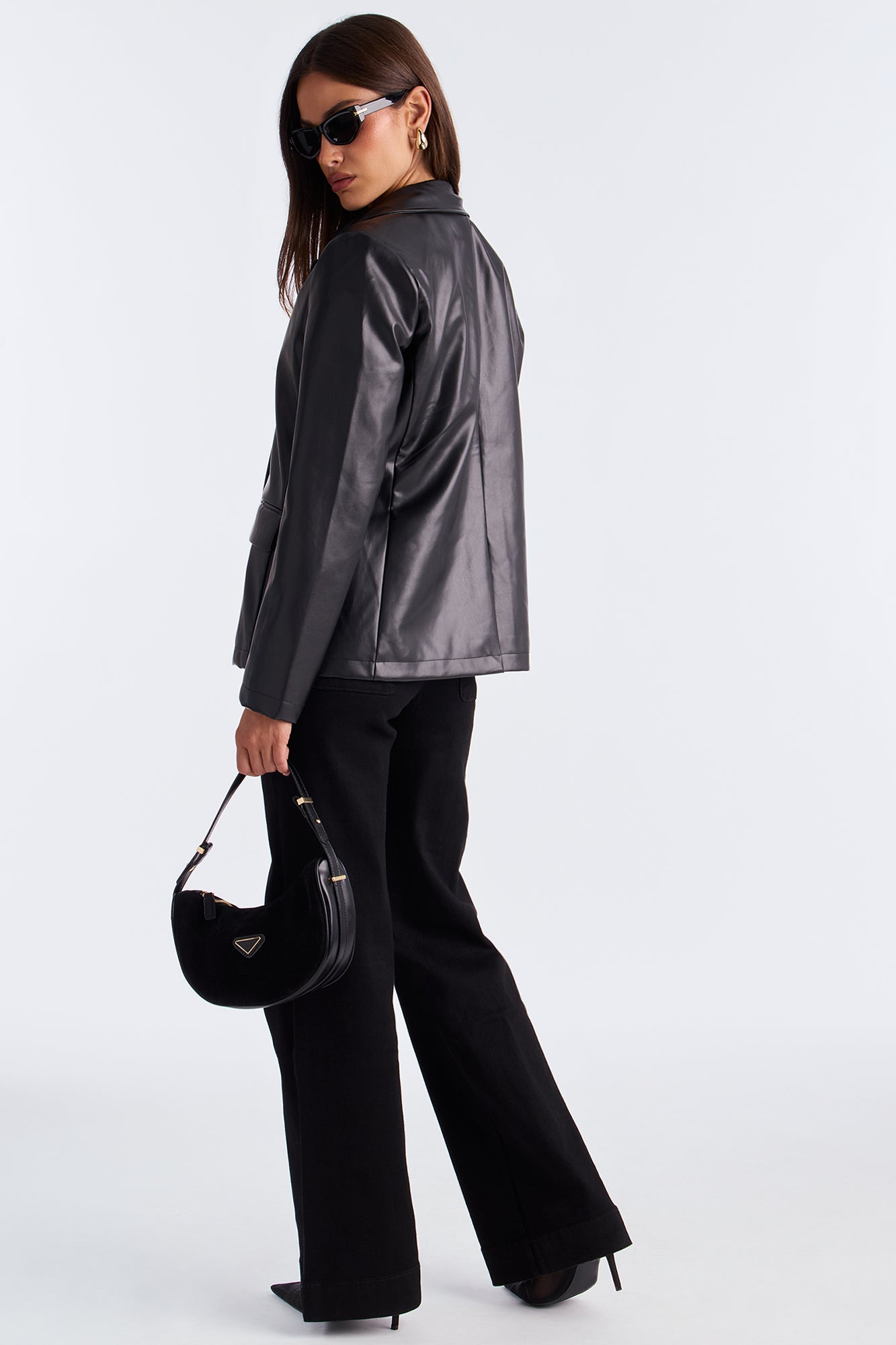 Paige Faux Leather Blazer - Black