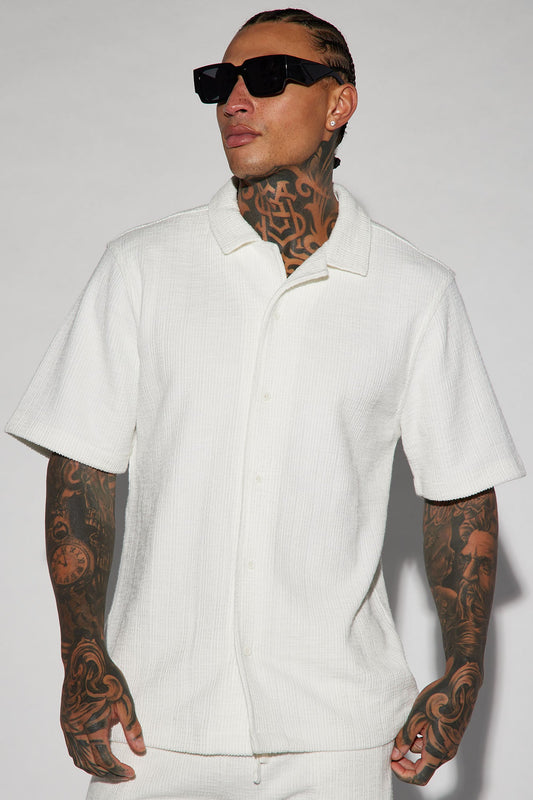Dean Textured Short Sleeve Button Up Shirt - White