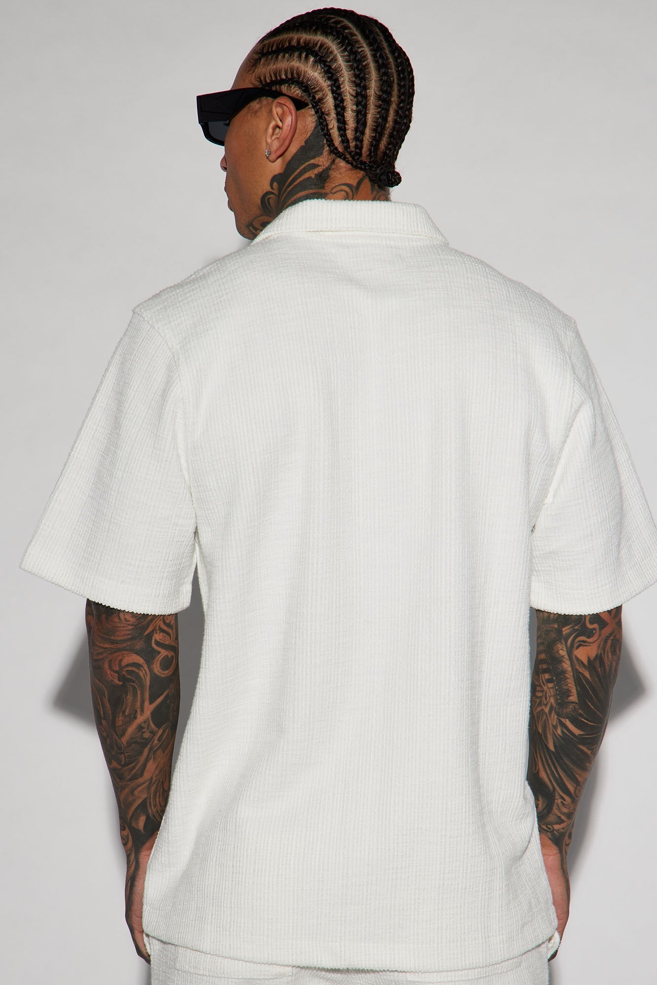 Dean Textured Short Sleeve Button Up Shirt - White