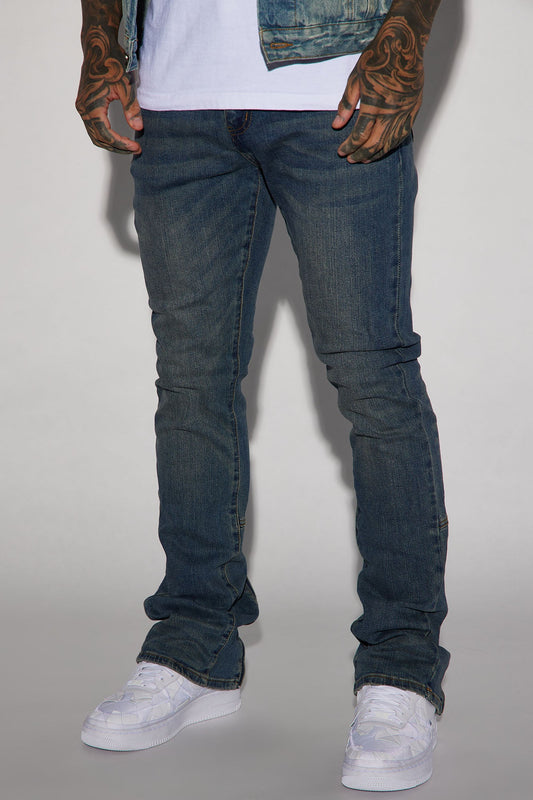 Drop Top Back Zip Stacked Skinny Jeans - Vintage Blue Wash
